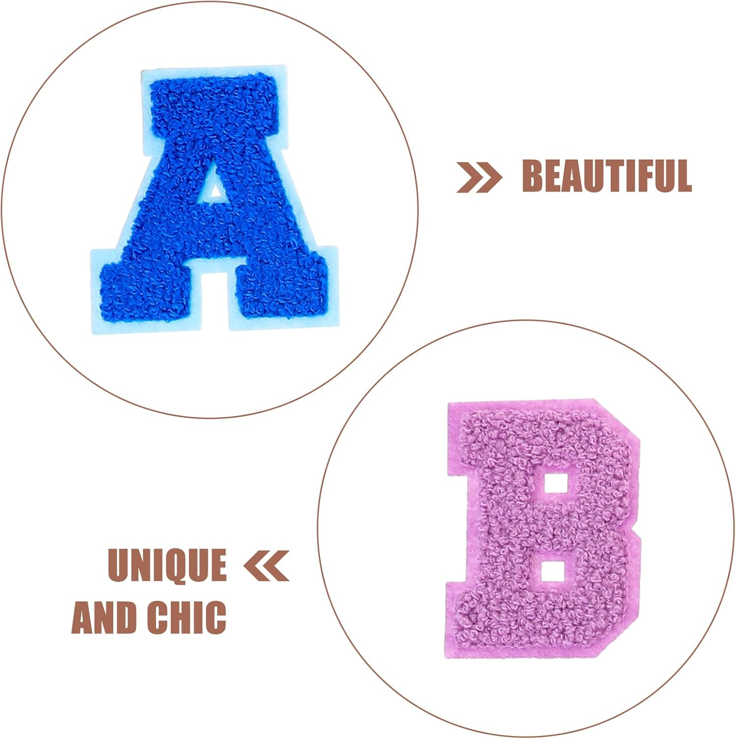 TEHAUX 52Pcs Iron on Letters - Chenille Letter Patches - A-Z Letters Repair Patches Colorful Alphabet Iron on Patches - Fabric Sew on Repair Embroidered Patches for Clothes Hats Backpacks Jeans