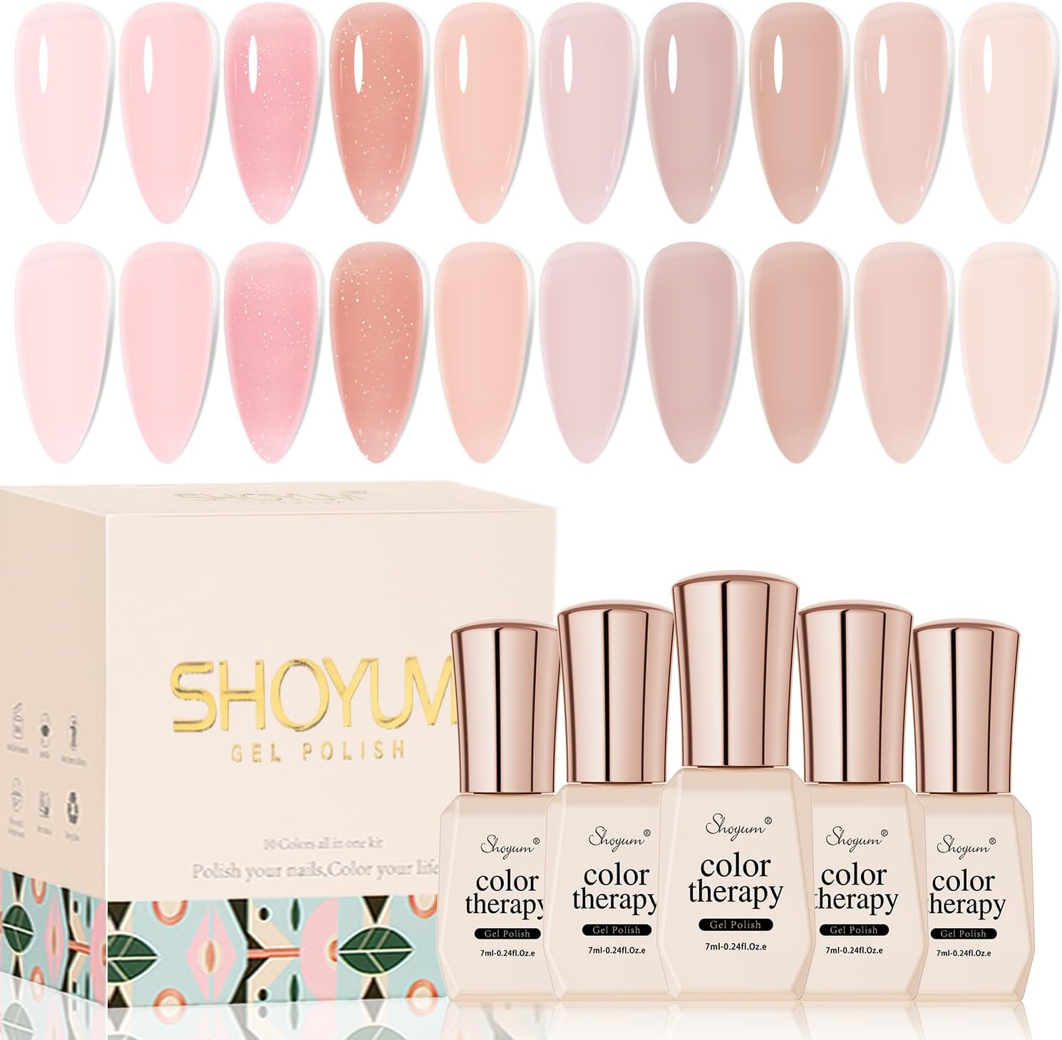SHOYUM Jelly Pink Gel Nail Polish Set of 10 Colors Nude Gel Polish Kit UV LED Soak off Nail Polish Gel Home DIY Manicure Nail Art Salon Varnish
