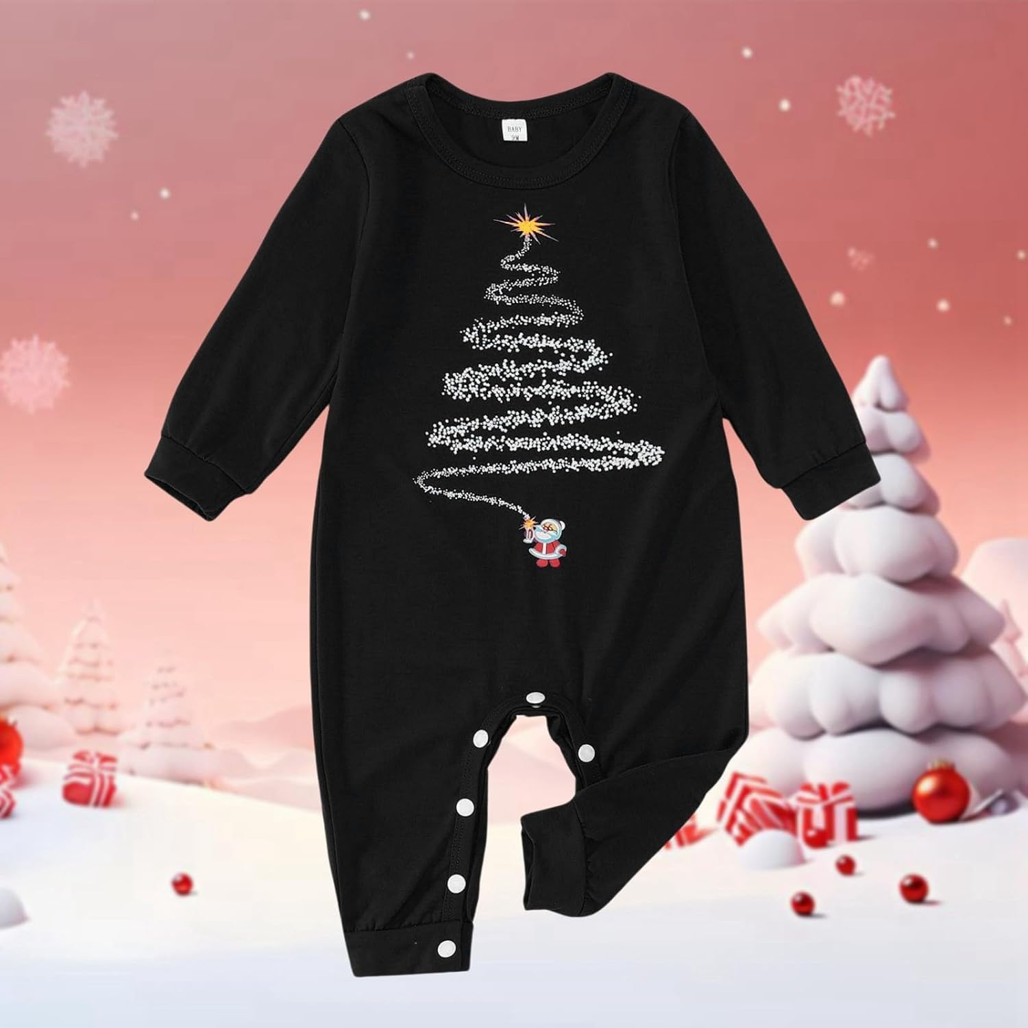 Matching Christmas Pajamas for Family Christmas Tree Print Xmas Sleepwear Holiday Long Sleeve Pjs Set image number 4