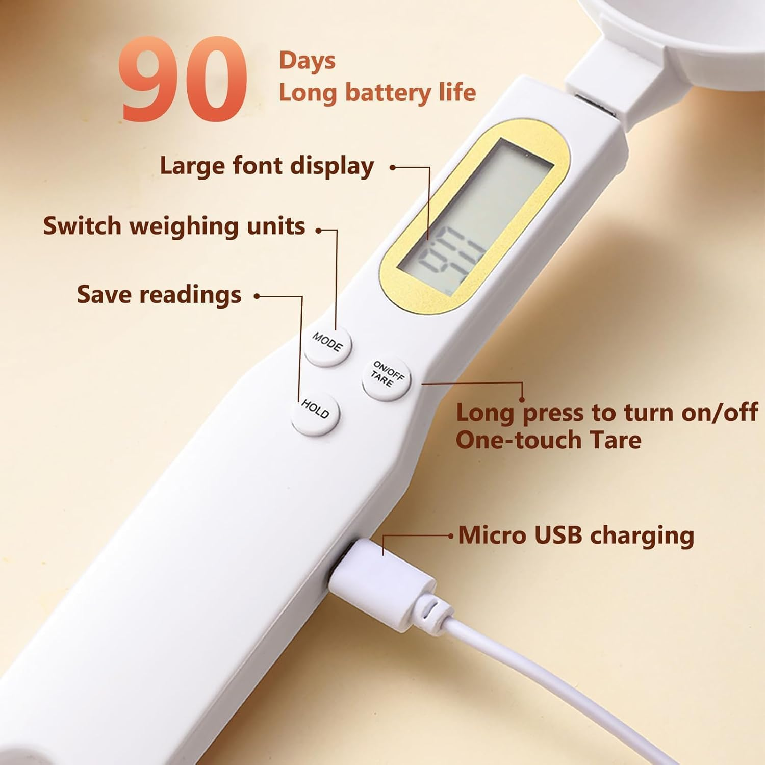 Digital Spoon Scale for Kitchen Food, with 2 Measuring Spoons Spoons, LCD Display and Tare & Holdfunction, Portable Milligram Scale with High Precision 0.1G, for Coffee, Tea, Baking, Powder image number 1