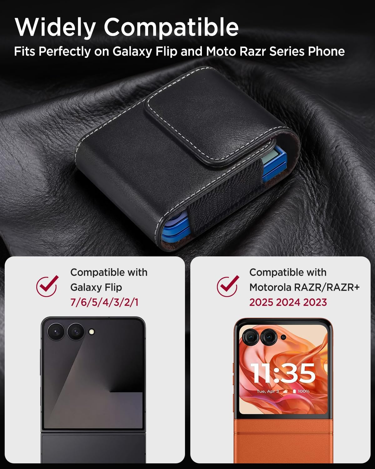 Miimall for Samsung Galaxy Z Flip 7/6/5/4/3 Phone Pouch Holster Belt Case, Leather Pouch with Metal Clip Phone Holster Case for Galaxy Z Flip 7 6 5 4 3, Motorola Razr 2025, Moto Razr 2024 image number 5
