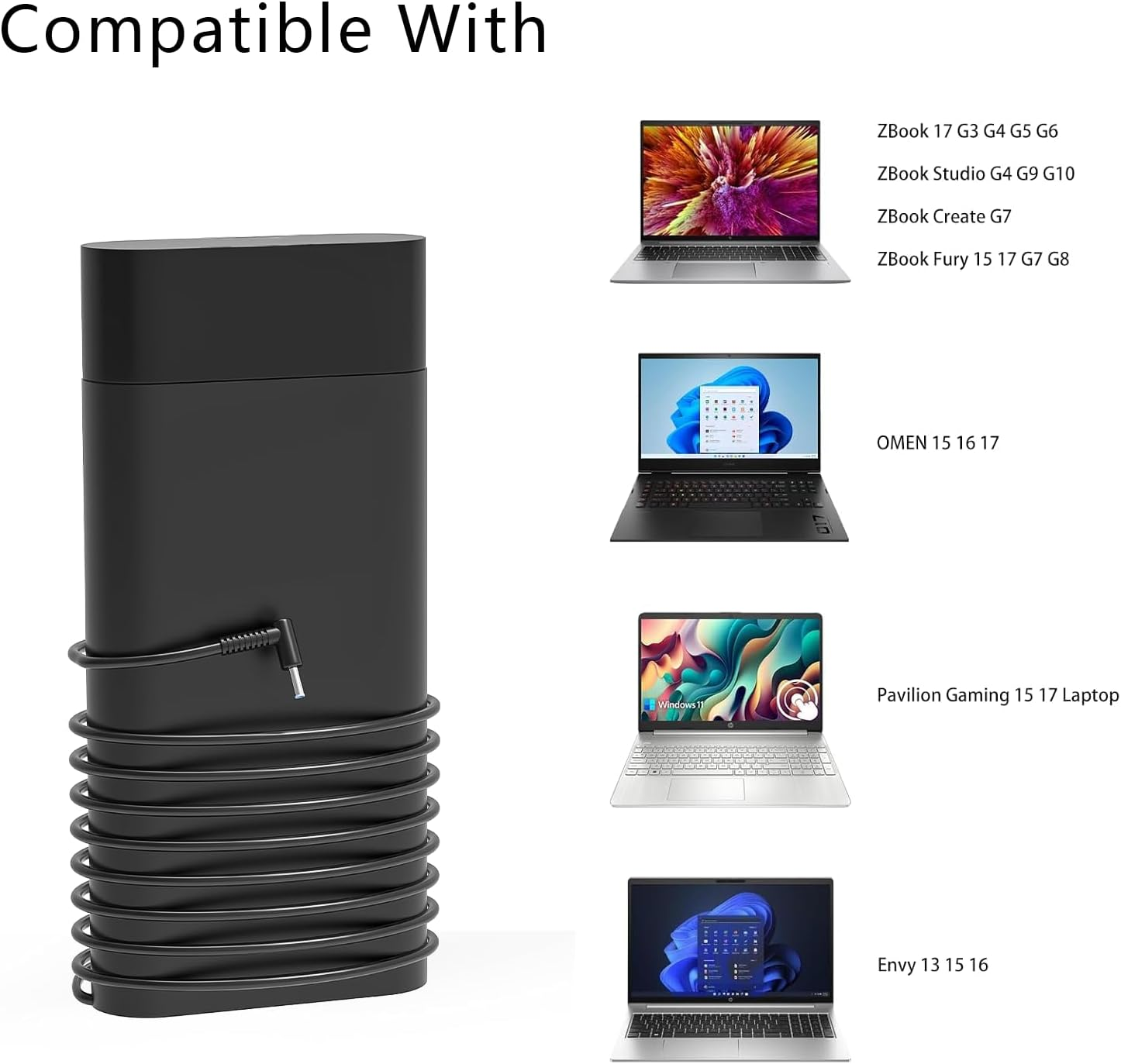 200W AC Adapter Compatible with HP Victus Gaming 15 16 Dock G5 Omen Gaming 15 17 Pavilion 15 17 Zbook G3 G4 G5 G6 G7 G8 15 15T 17 17T Fury Studio Envy TPN-CA03 TPN-DA10 ADP-200HB B Power Supply Cord image number 4