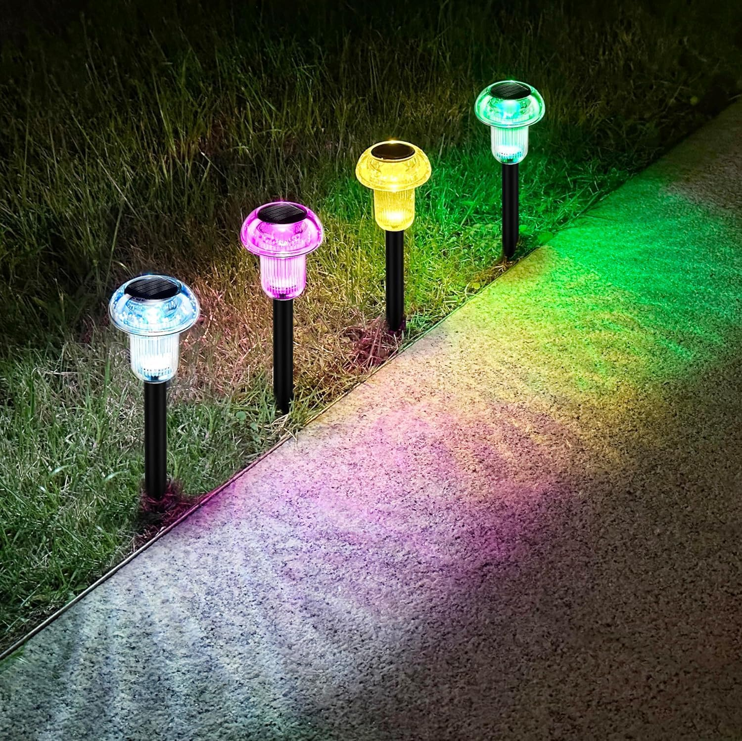 Solar Lights Outdoor Pathway Lights 4 Pack LED Waterproof Golden Mushroom Shape for Garden Driveway Walkway Landscape Path Lawn Yard Decor