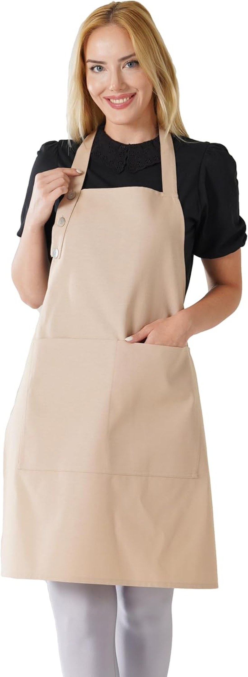 TOSHE Kitchen Apron Waterdrop Resistant Cotton Apron with Adjustable Aprons for Women with Pockets Cooking Apron