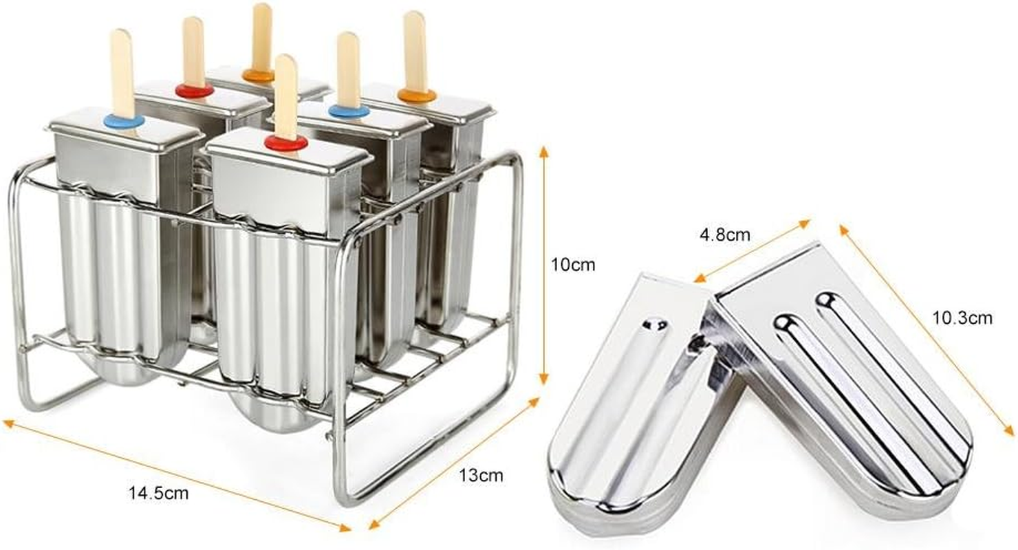 Set of 6 Stainless Steel Ice Lolly, Popsicle Ice Cream Mould with Stainless Steel Stick Holder Base Lolly Maker Set Ice DIY Ice Cream Mould Maker Freezer image number 4