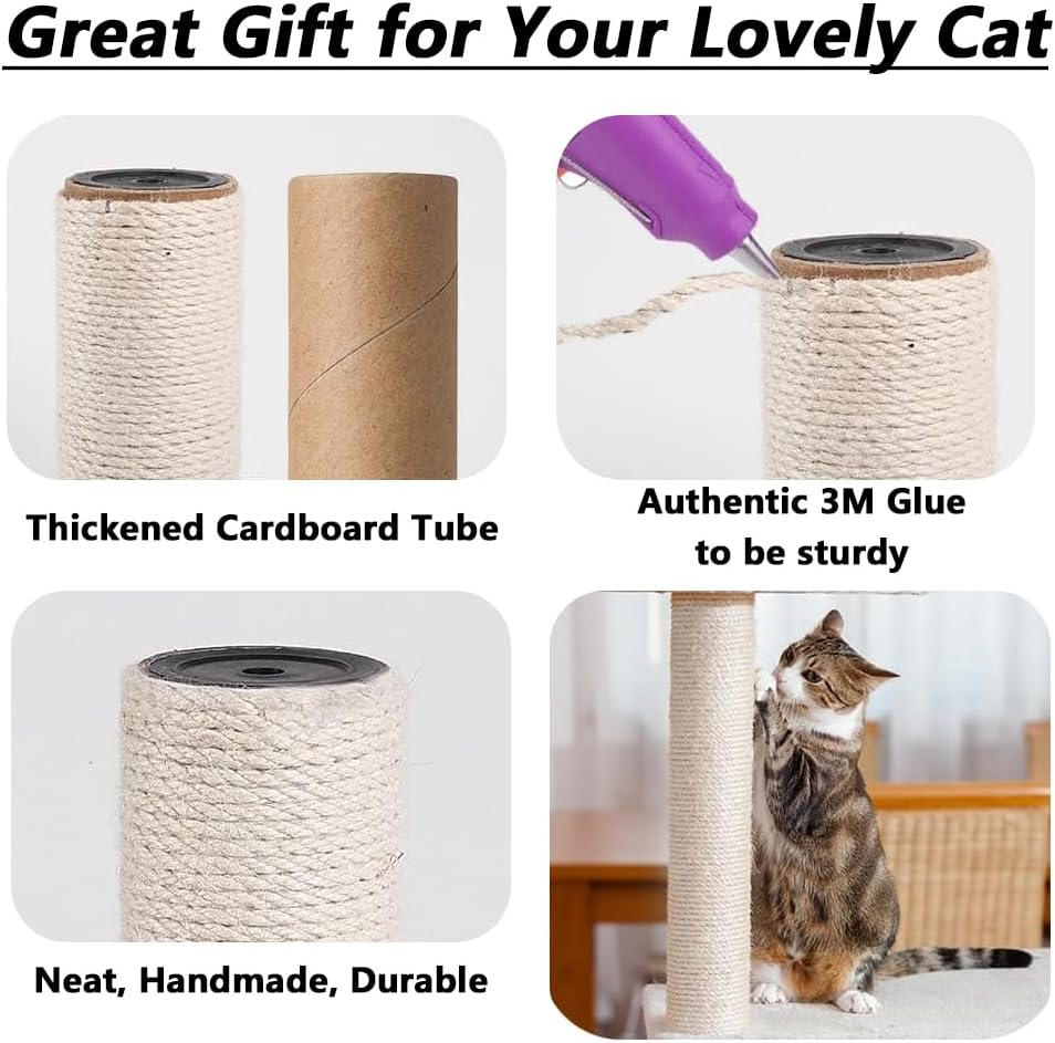 4 Pcs Natural Sisal Replacement Cat Scratching Post, Sisal Cat Climbing Frame, Cat Scratching Post Replacement with M8 Screws,For Kitten Tree Tower Cat Furniture Accessories image number 2