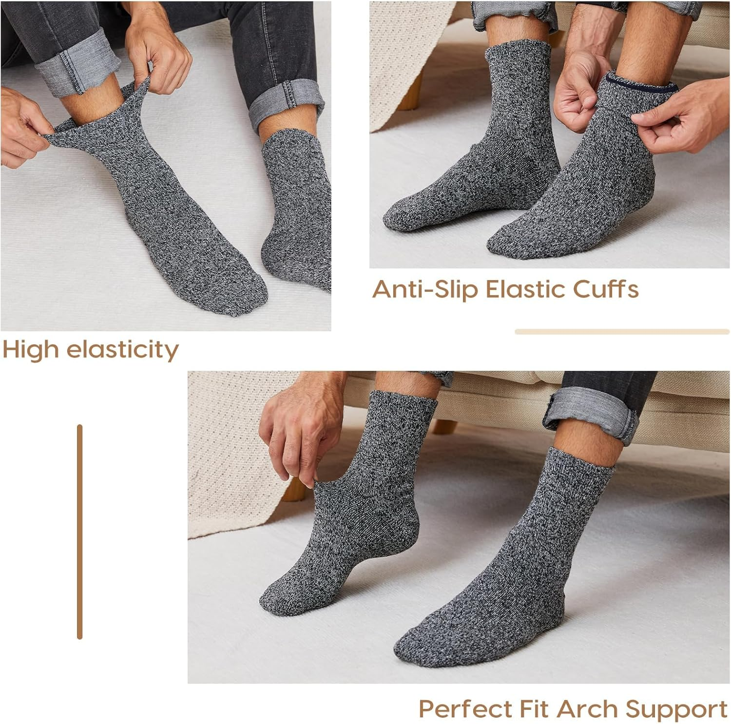 (5 Pairs) ZANZER Wool Socks Men'S Winter Mid-Tube Warm Socks Autumn and Winter Thickened and Plush Long Socks image number 3