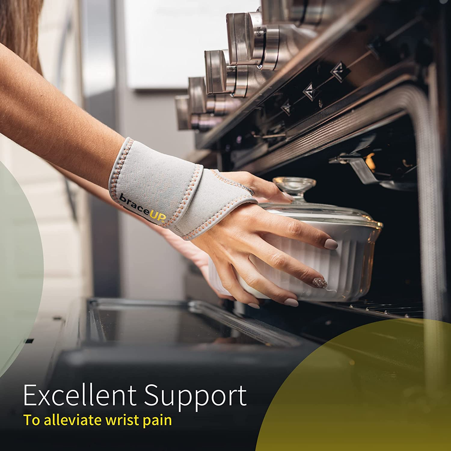 Braceup Adjustable Wrist Wrap for Men and Women - Workouts Wrist Band, Carpal Tunnel Compression Wrist Brace, Tendonitis Wrist Splint, Left Right Hand One Size Adjustable (Black) image number 3