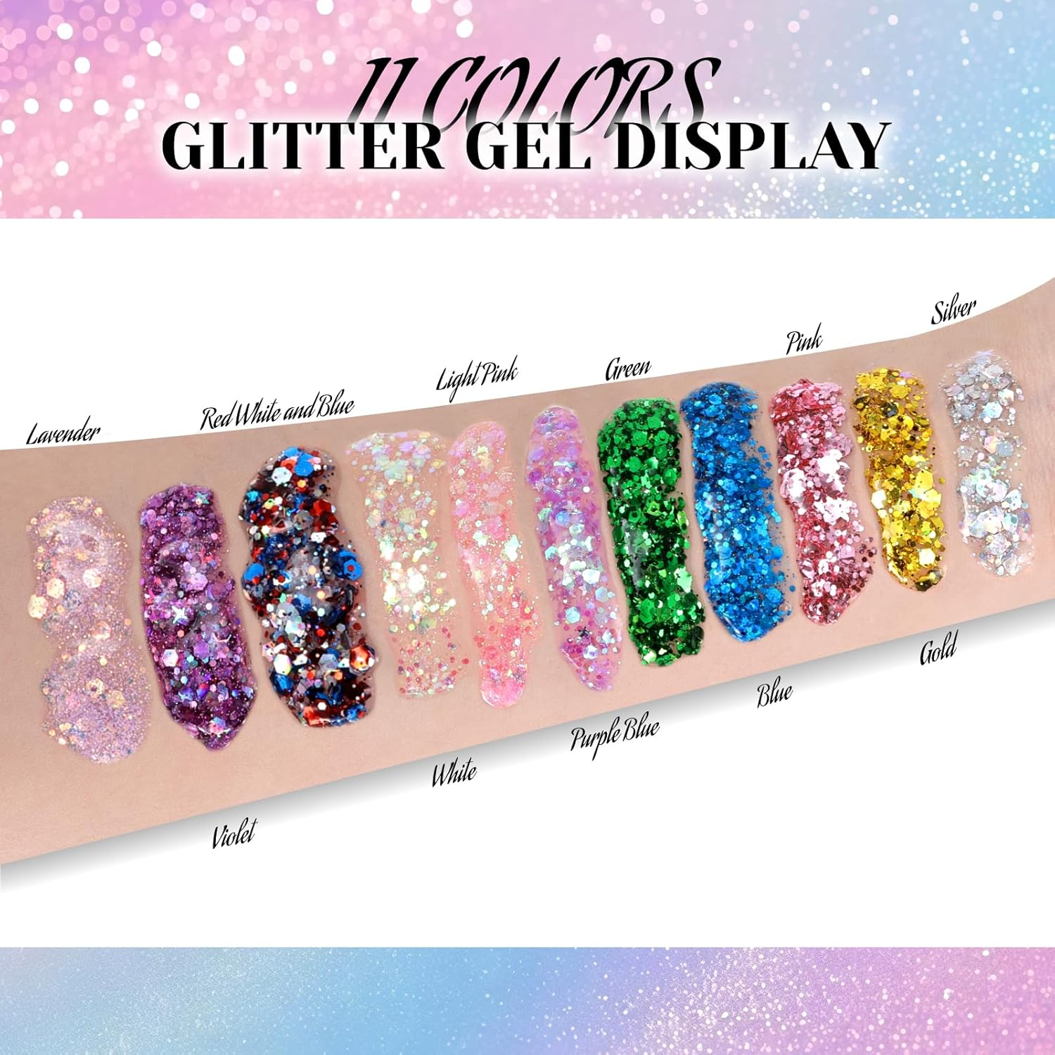 DAGEDA Body Glitter Gel, Gold Sparkling Face Hair Eye Glitter Mermaid Makeup, Holographic Sequins for Face Hair Nails, Singer Concert Festival Carnival Party Rave Accessories 02 image number 4