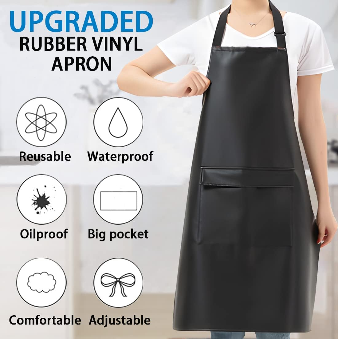Waterproof Leather Apron for Women & Men, Apron with Pockets, Oilproof Black Apron for Kitchen,Garden,Dishwashing,Lab,Dog Grooming image number 5