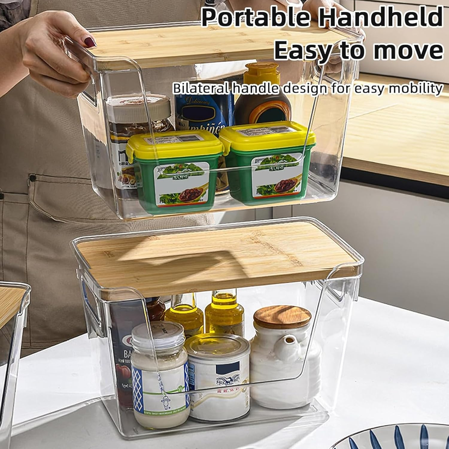 3 Set Pantry Organizer and Stackable Storage Kitchen Counter Organizers with Lid & Handle Sturdy and Durable Storage Basket for Potato, Onion, Garlic, Fruit, Vegetable, Produce image number 1