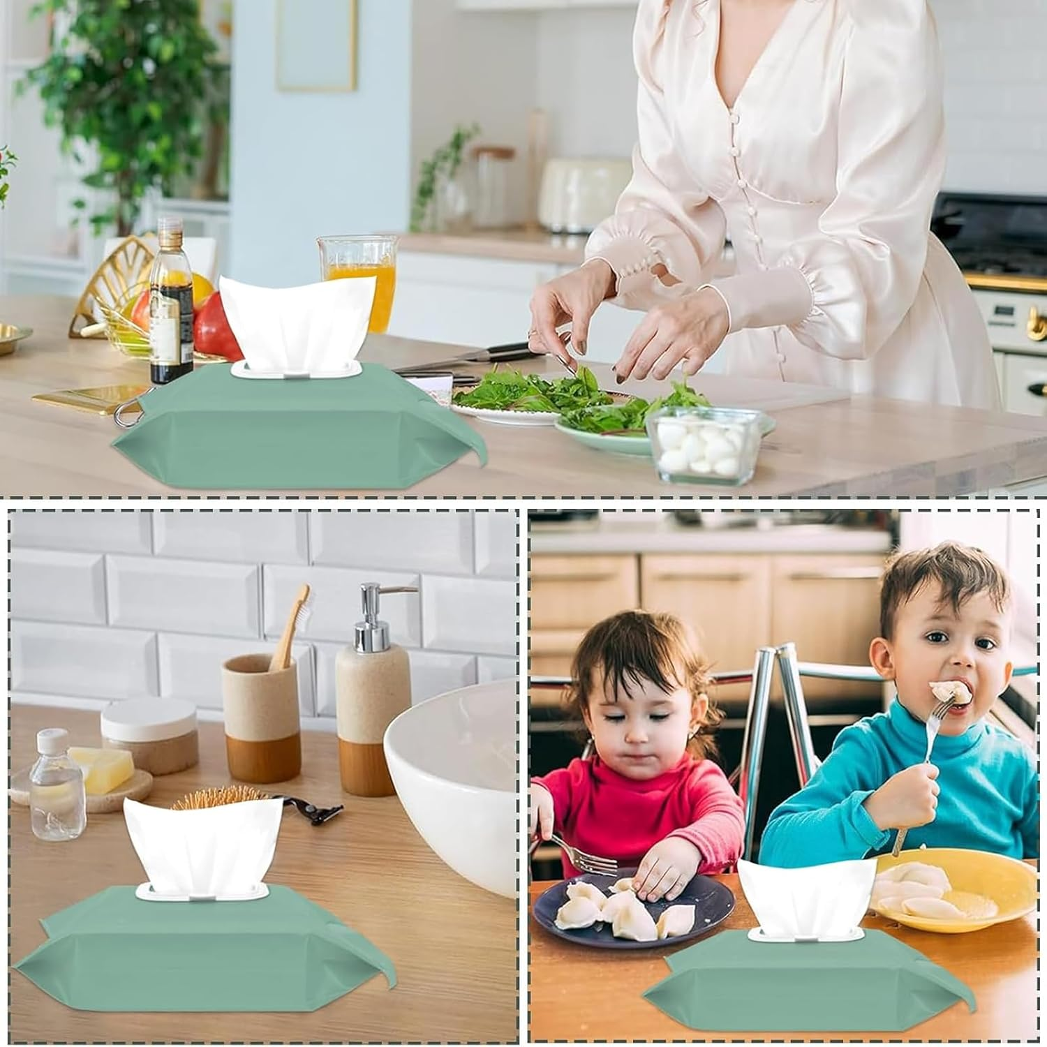 Weidllys Wipe Dispenser,4-Pack Portable Refillable Wipe Container,Reusable Travel Baby Wipes Dispenser, Waterproof and Dustproof（ Earth Tone Style） image number 3