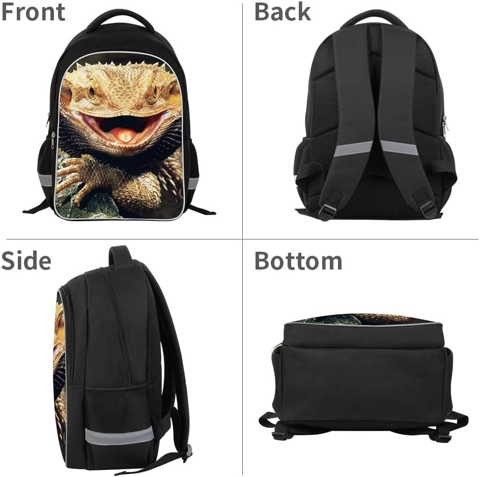 Dispalang Cool Lizard Prints School Backpack for Guy Boys Cute Animal Bagpack Personalized Satchel Patterns - Lizard12 image number 4
