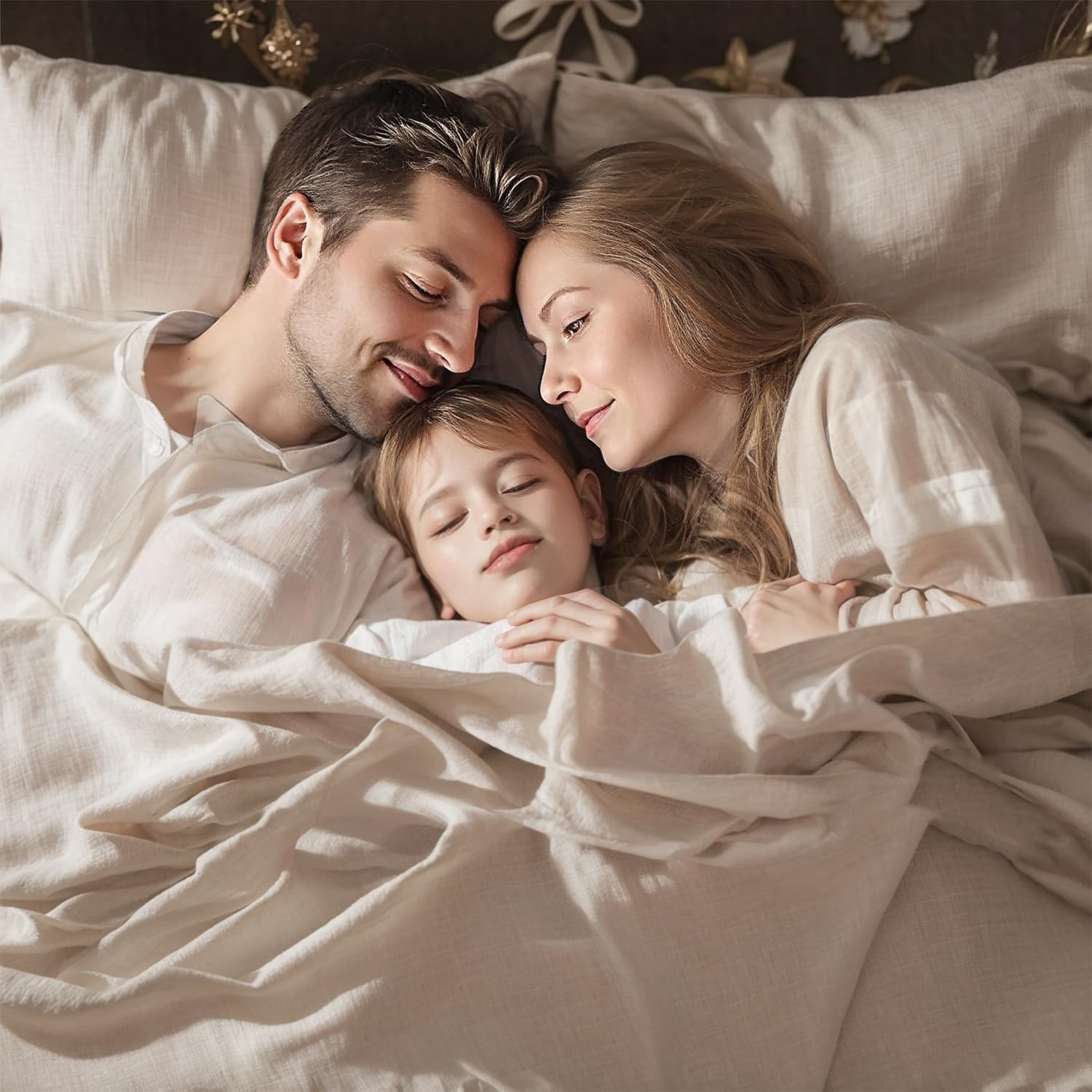 TUMEI 4 Pieces 100% Stonewashed French Linen Bedding Sheets Set, 16" Deep Pocket, 1 Fitted Sheet & 1 Flat Sheet & 2 Pillowcases, Solid Color, Soft & Comfortable (Natural Color, Queen Size) image number 4