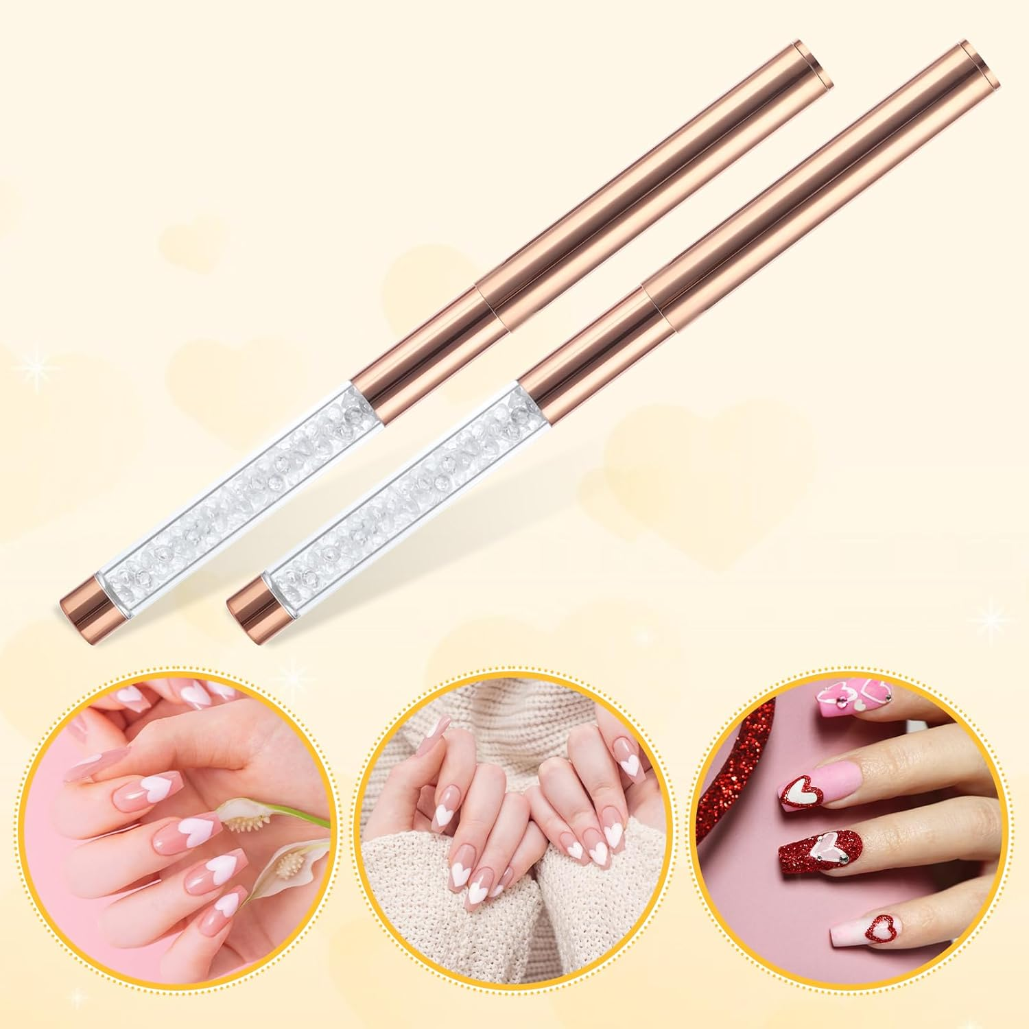 Piriuuo Pack of 2 Gel Brushes for Nails, Nail Brush with Lid, Gel Brush, Nail Design Brush, Nail Brush, Nail Accessories, UV Rhinestone Handle, Gel Nail Art Brush, Painting Brush Tool for Women image number 1
