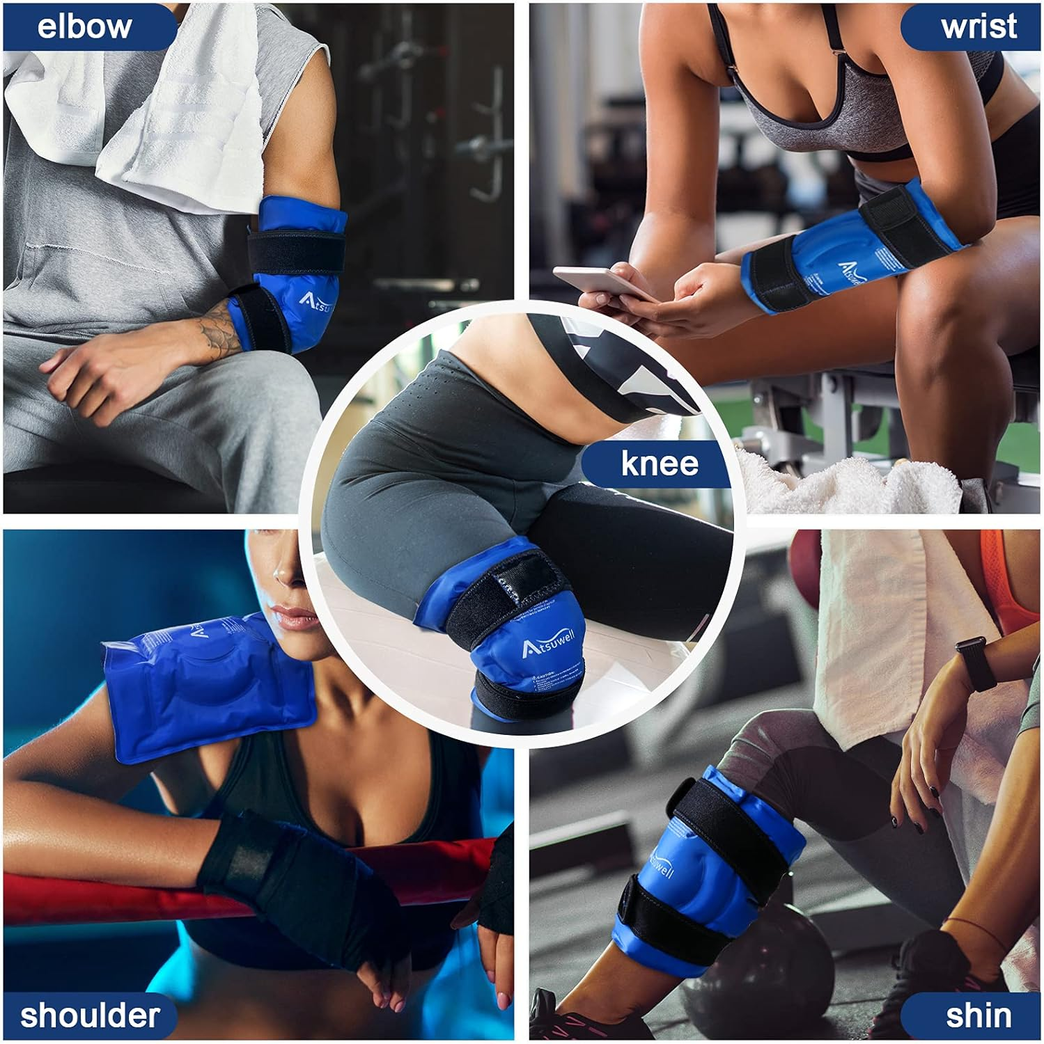 Atsuwell Ice Pack for Knee, Reusable Gel Ice Wraps for Knee, Flexible Cold Compress Cold Pack for Knee, Elbow, Shin, 2 Packs image number 1