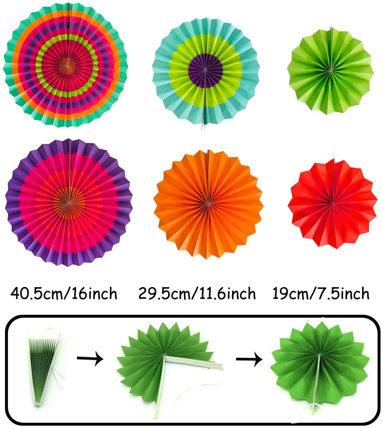 ZERODECO Party Decoration, 21 Pcs Multi-Color Hanging Paper Fans, Pom Poms Flowers, Garlands String Polka Dot and Triangle Bunting Flags for Birthday Parties, Wedding D&eacute;cor, Fiesta or Mexican Party image number 3