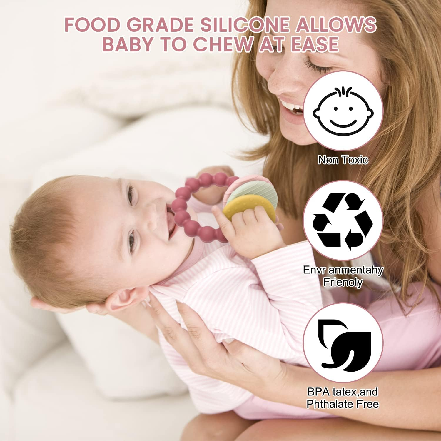 Silicone Teething Toys for Baby 3 Months, Choking-Proof Design, 100% Food-Grade Silicone, Infant to Toddler Teether, Essential Stuff for Baby Boy and Girl image number 1