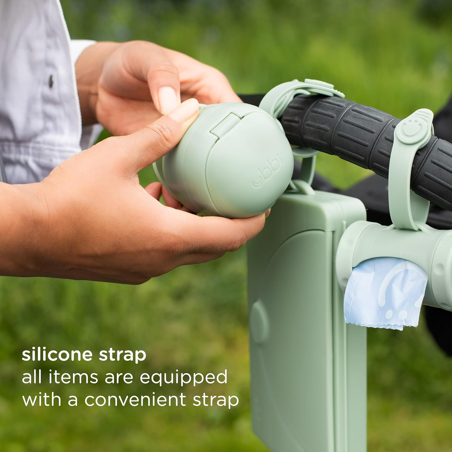 Ubbi On-The-Go Diapering Gift Set, Includes Changing Mat and Bag, Wipes Dispenser, Pacifier Holder and Bag Dispenser, Newborn Essentials, Sage image number 1