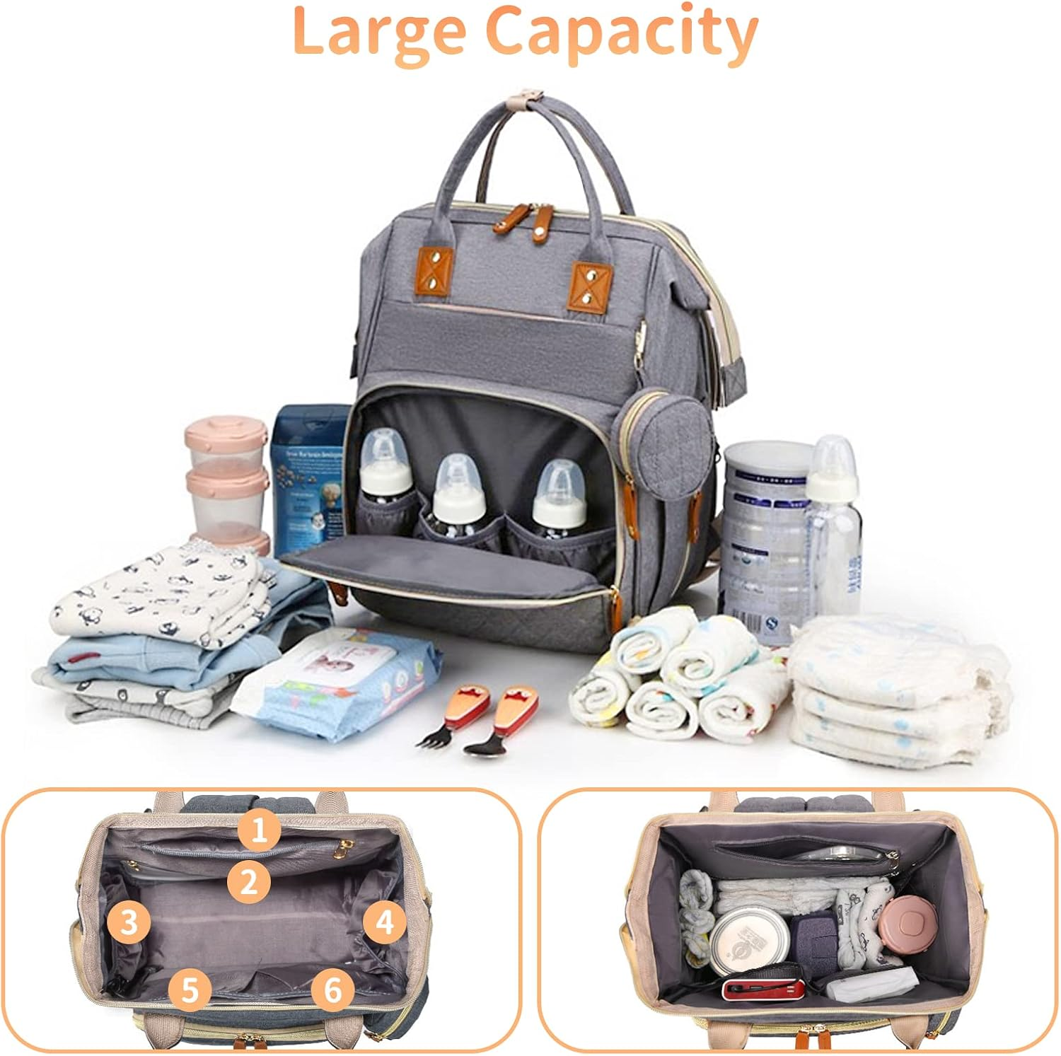 Leogreen 3 in 1 Diaper Bag Backpack with USB Charging Port, Pacifier Case, Stroller Straps, Thermal Pockets, Multi-Functional Large Waterproof Travel Baby Nappy Bags