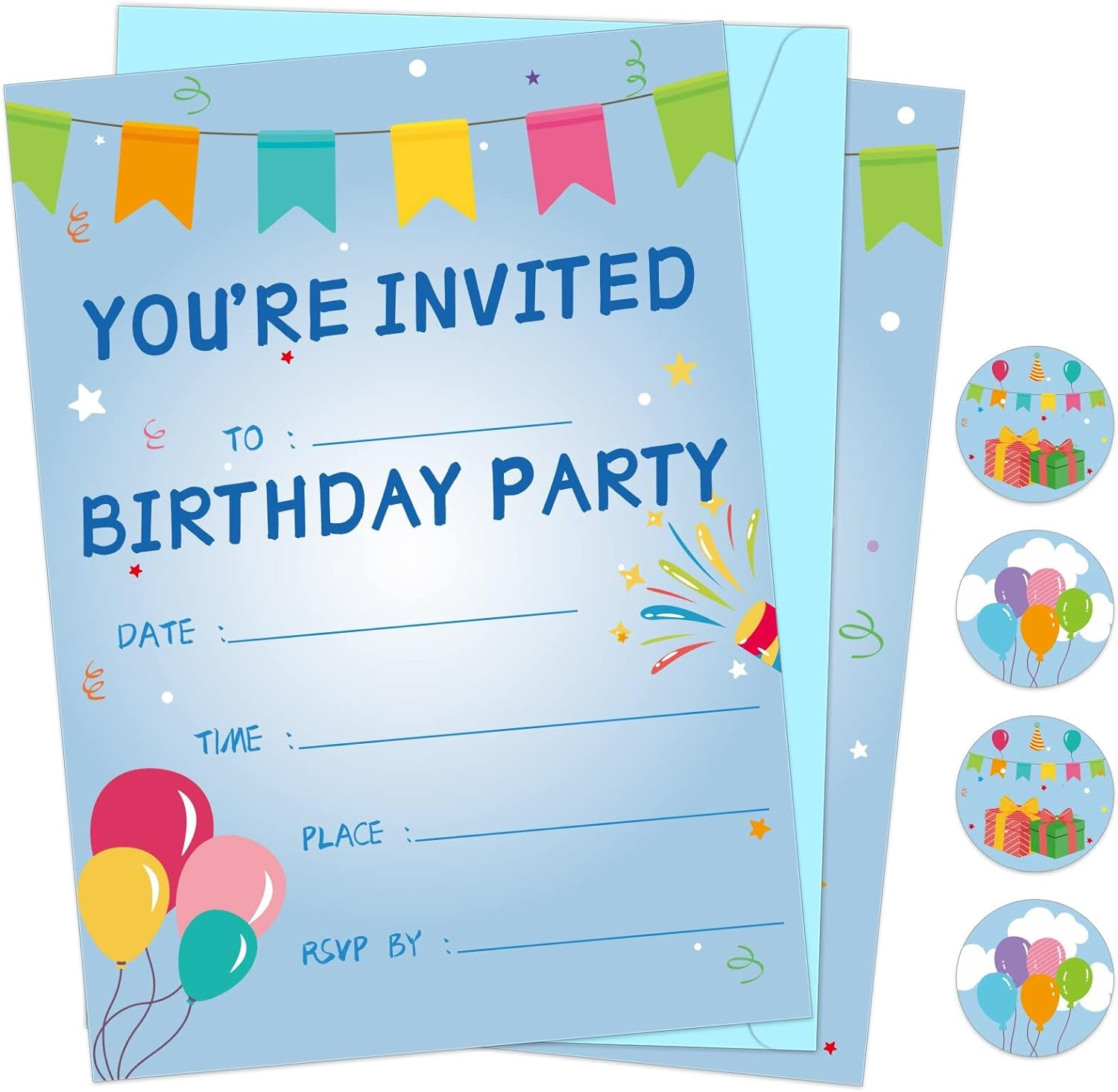 30 Pack Birthday Party Invitations Set Boys Girls Kids Invite Cards with Envelopes Printed Birthday Invitations Supplies with Sticker Labels Decorations for Surprise Party Baby Shower Boys Party image number 4
