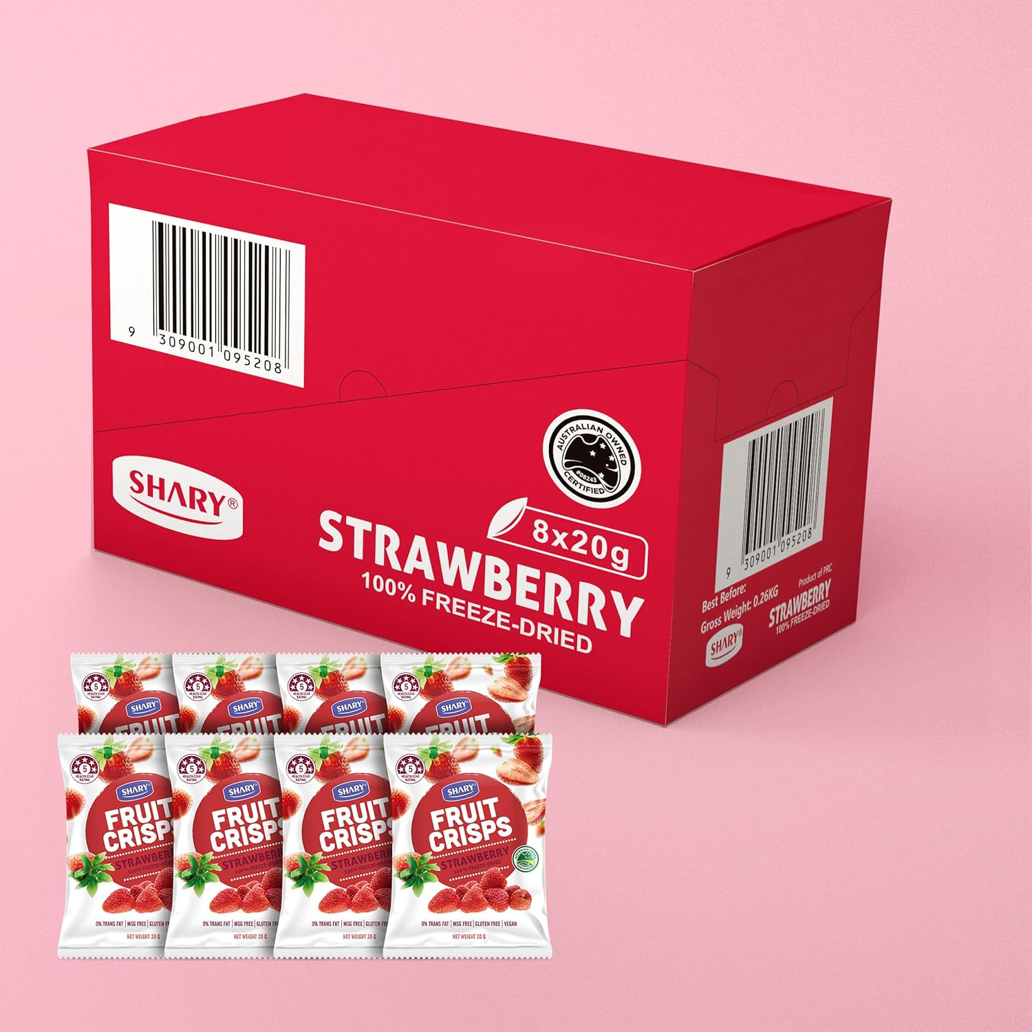 Shary Freeze-Dried Strawberry Crisps, Bulk Pack (8 X 20G) &ndash; 100% Natural, Vegan, Gluten-Free Fruit Snack image number 1