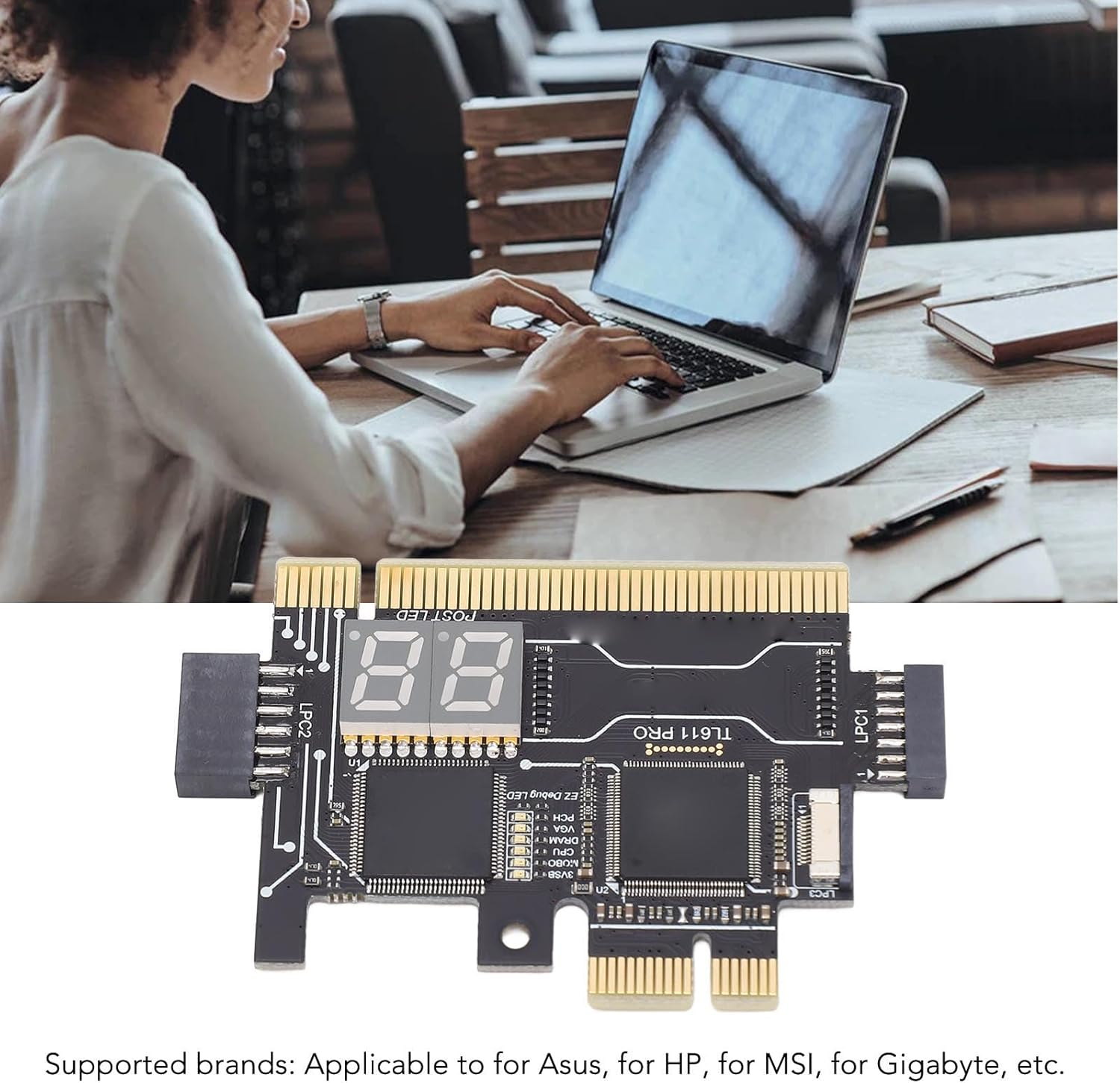 TL611 Pro Motherboard Diagnostic Card, Multipurpose Debug Card with PCI E, LED Indicators, Suitable for Asus, MSI, Gigabyte, Black, Mainboard CPU Memory VGA Module Mainly Used image number 2