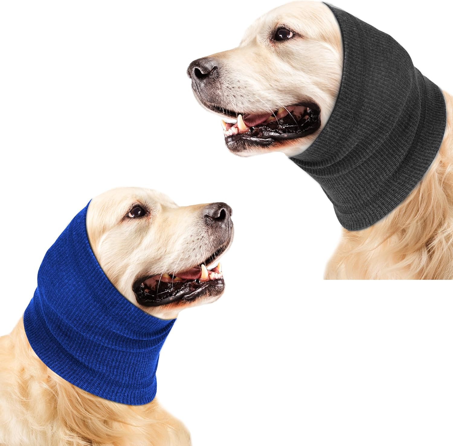 Dog Snood Neck Soft Dog Hoodie Breathable Dog Head Wrap Ear Cover Warmer Earmuffs for Noise Grooming Anxiety Calming M(Neck Circumference12-20In) (Dark Blue&Gray)