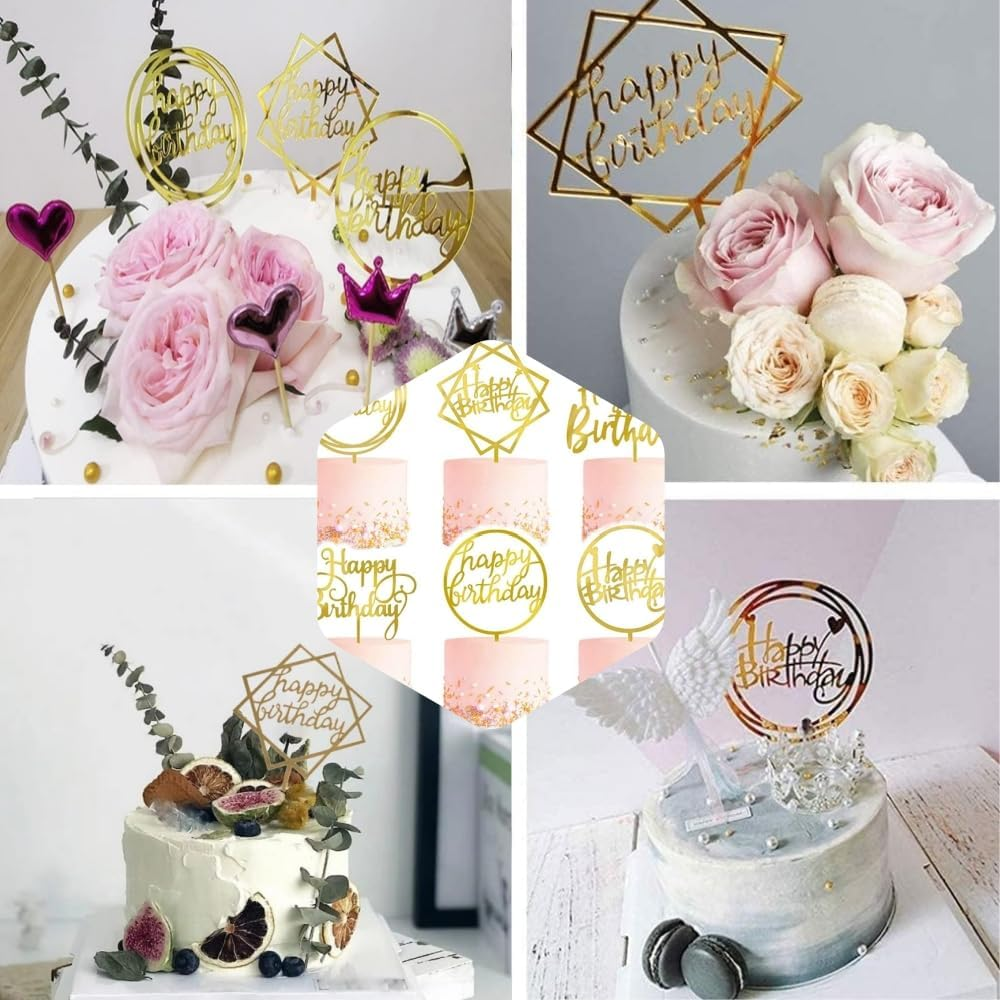 Changyeah Happy Birthday Cake Topper,12 Pieces Acrylic Cake Topper,Happy Birthday Gold Cake Topper Set, Birthday Decoration for Children and Adults image number 2