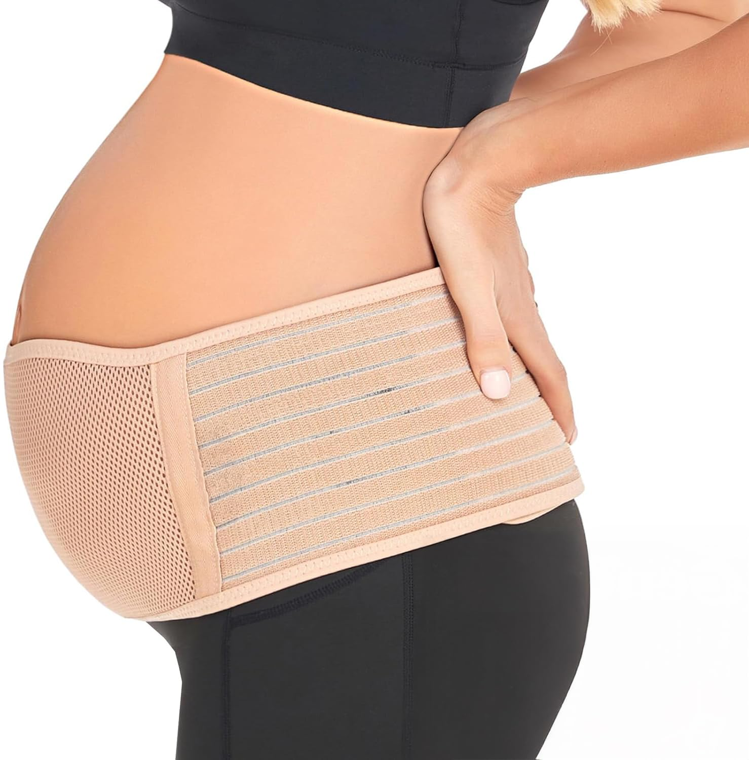 Maternity Belly Bands for Pregnant Women - Soft & Breathable Pregnancy Belly Support Band, 10CM Extra-Long Hook-And-Loop Tape, Adjustable Maternity Belt for Back, Pelvic Support, Comfortable, Easy to Use (Beige, XL-115CM)