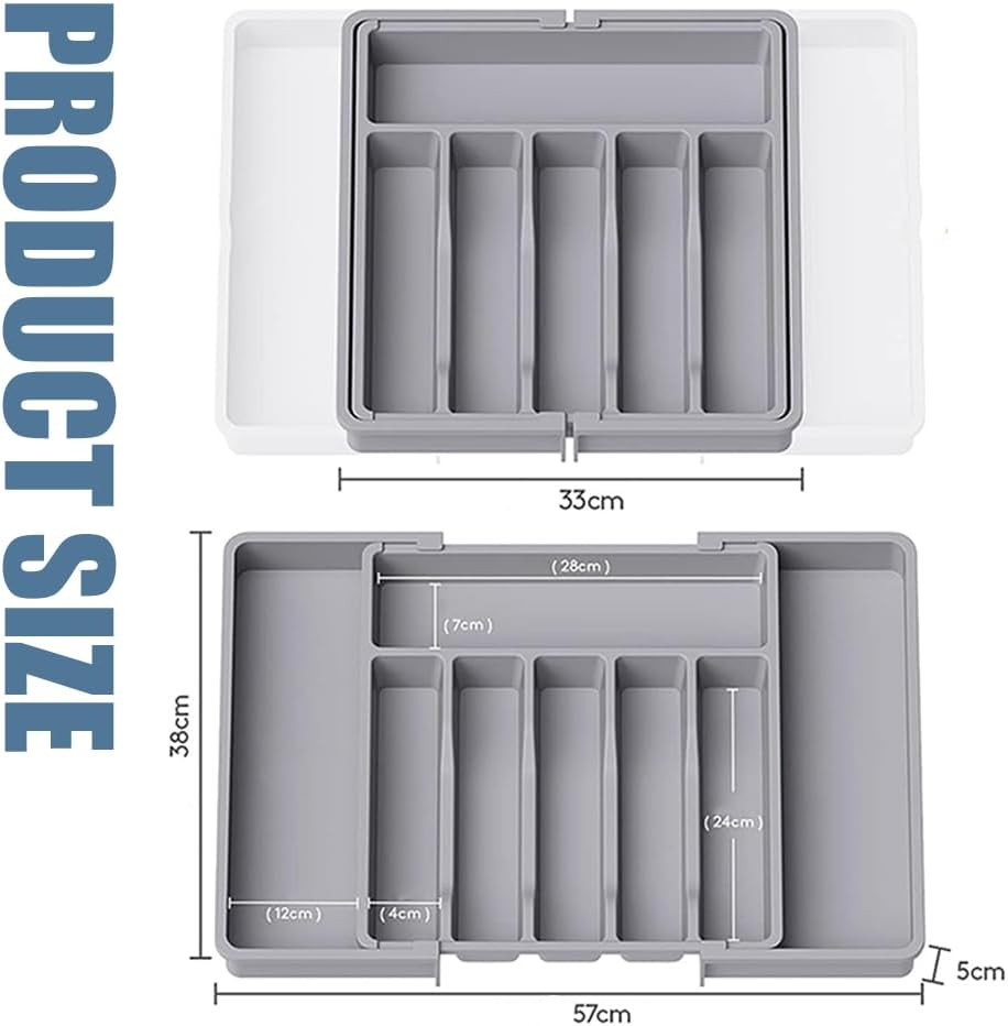 Silverware Drawer Organizer，Adjustable Cutlery Storage,Flatware and Cutlery Holder with 8 Compartments，Expandable Kitchen Drawer Organiser，For Spoons Forks Knives image number 2