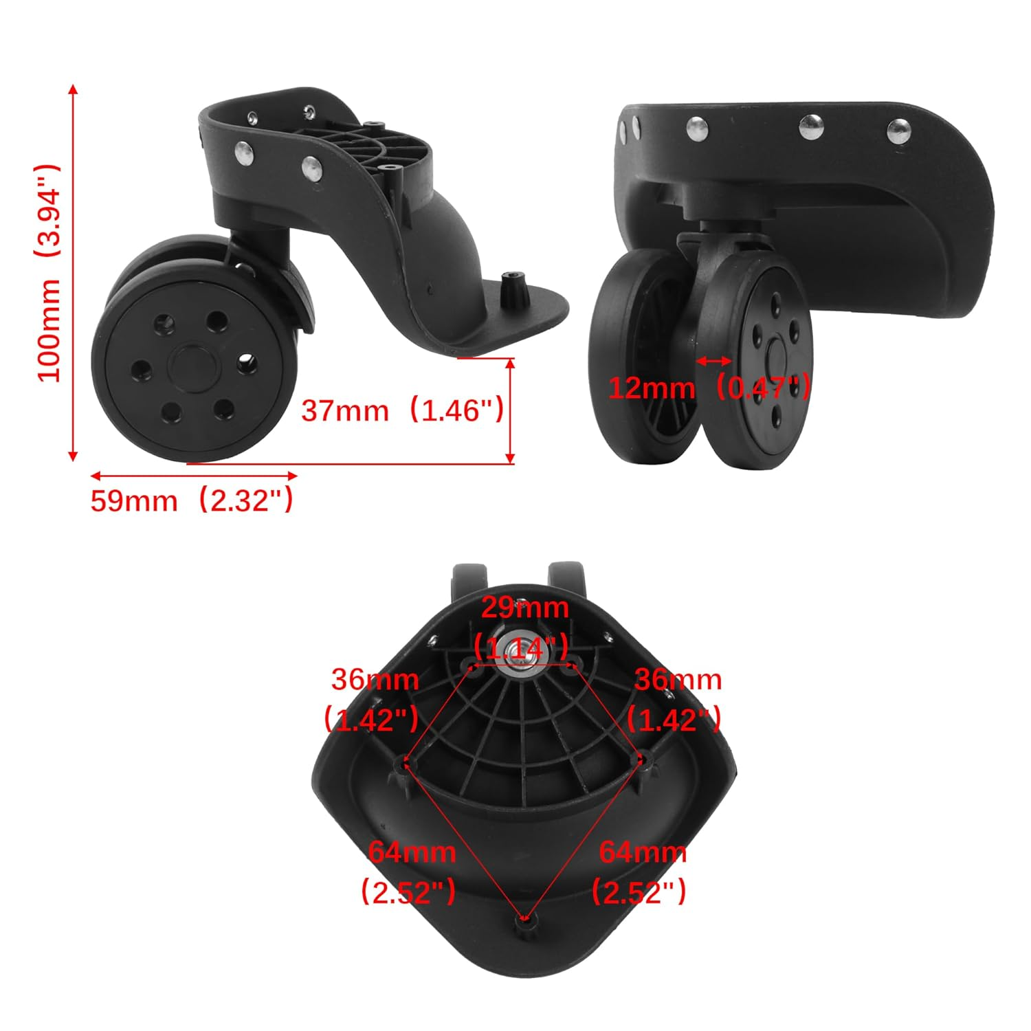 RDEXP W306 Replacement Wheels Suitcases Front Wheels Swivel Baggage Wheels Pack of 2 image number 3