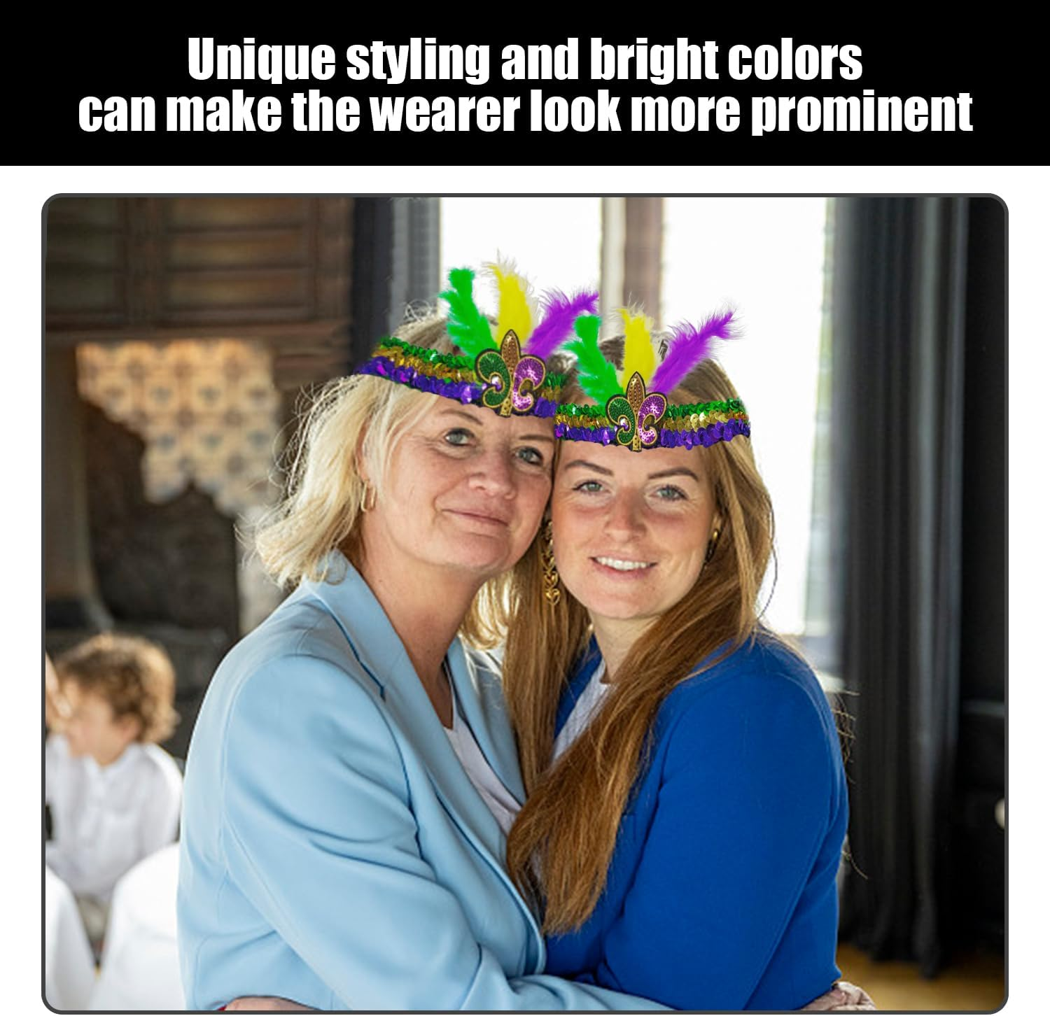 2 Pieces Sequin Feather Hair Bands, Creative Colourful Headwear, Personality and Stylish, Interesting Hair Accessories, Universal for Men and Women, Clothing Accessories image number 3