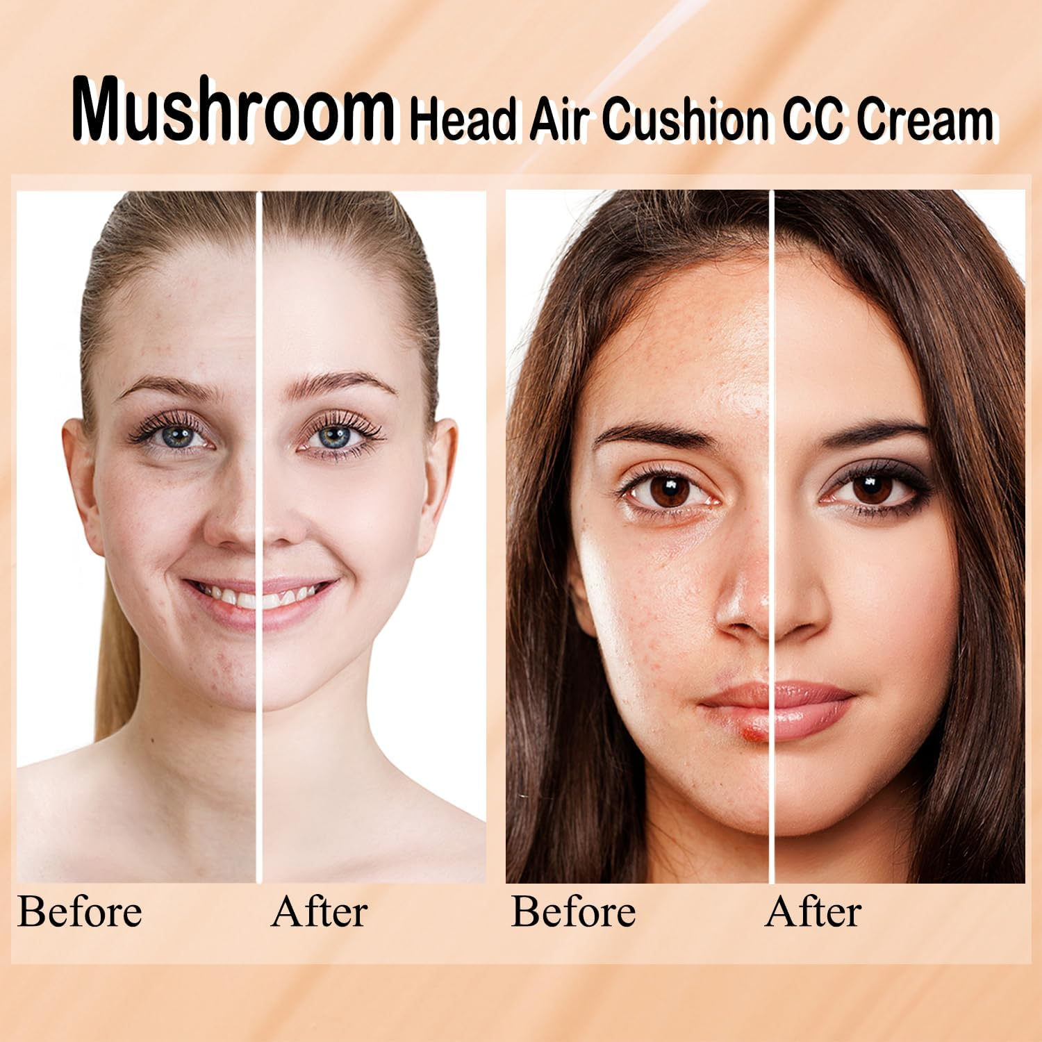 2 PCS Mushroom Head Air Cushion CC Cream Nature Foundation,Foundation Brush Powder Brush,Moisturizing Concealer, Bright Makeup Base Long Lasting with Mushroom Makeup Sponge (2PCS #01 Ivory) image number 5