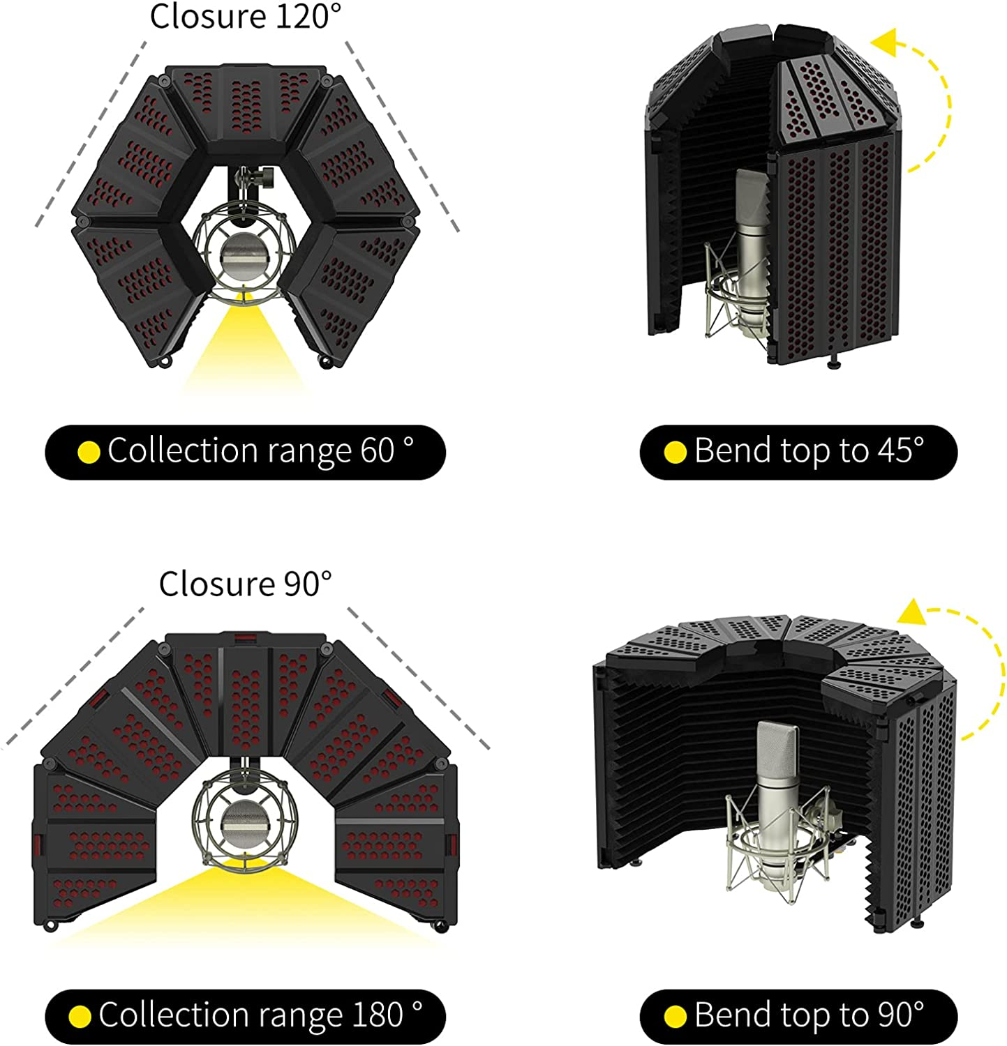 XTUGA Recording Microphone Isolation Shield with Pop Filter,High Density Absorbent Foam to Filter Vocal,Top Enclosed Foldable Soundproof Cover for Blue Yeti/Condenser Microphone Recording Equipment (BURNER PRO) image number 1