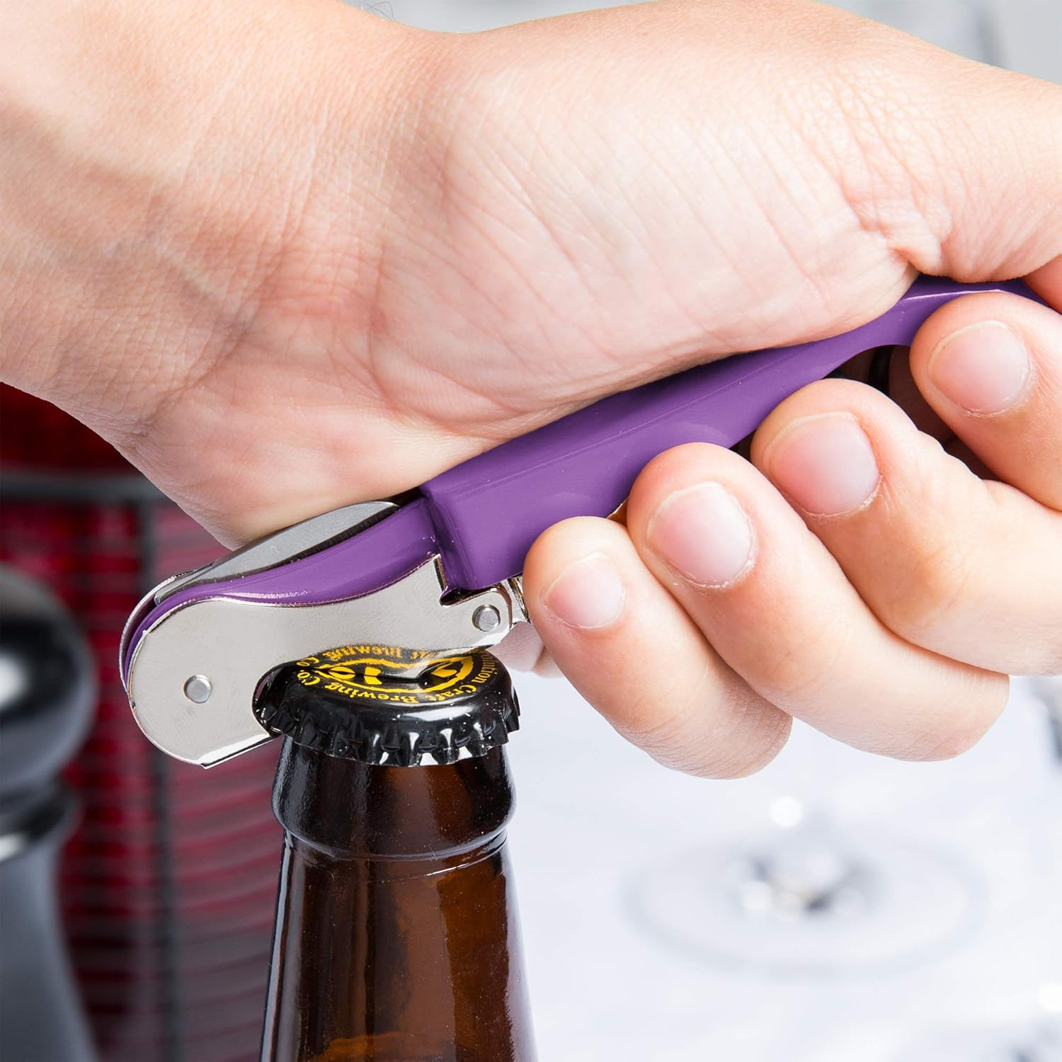 Pulltap'S Double-Hinged Waiters Corkscrew, Wine Opener and Foil Cutter, Beer Bottle Opener, Purple image number 1