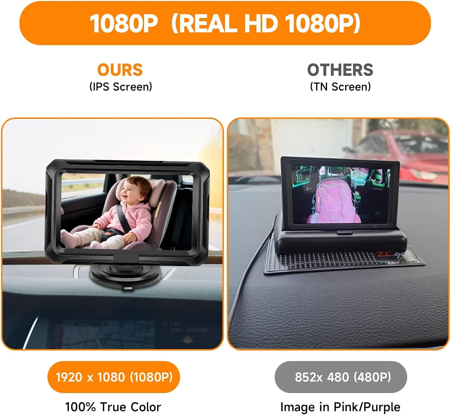 Baby Car Monitor, 1080P HD Night Vision Camera with 4.3-Inch LCD Display, Rear-Facing Car Seat Monitor for Safe Driving, Wide-Angle Digital Video Infant Camera image number 3