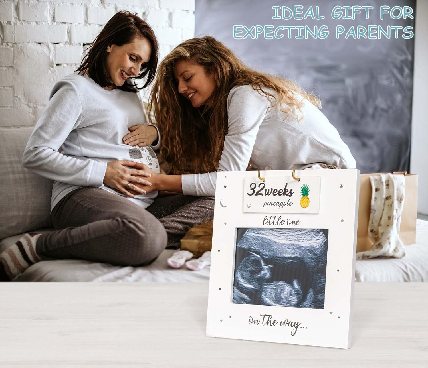 BUULUE Ultrasound Picture Frame, Sonogram Picture Frame with Belly Bump Fruit & Vegetable Signs, Expecting Parents to Be Unique Gifts for Pregnant Women, Pregnancy Milestone to Track Baby Grow, White image number 2