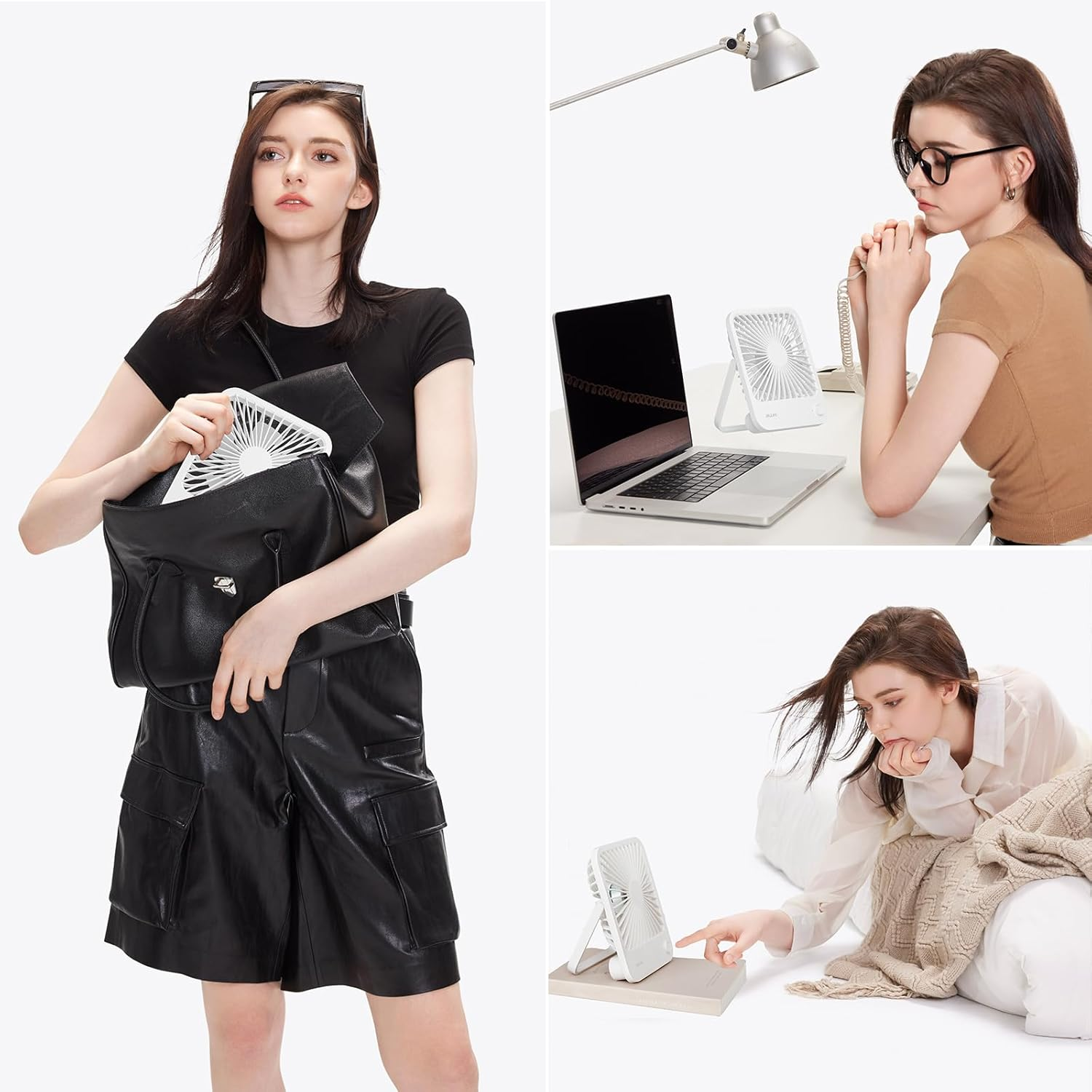 JISULIFE Desk Fan Battery Operated Rechargeable, 4500Mah 180&deg;Foldable Portable Fan, 4 Speeds Adjustable Long Battery-Life for Home Office Travel Outdoor-White image number 5