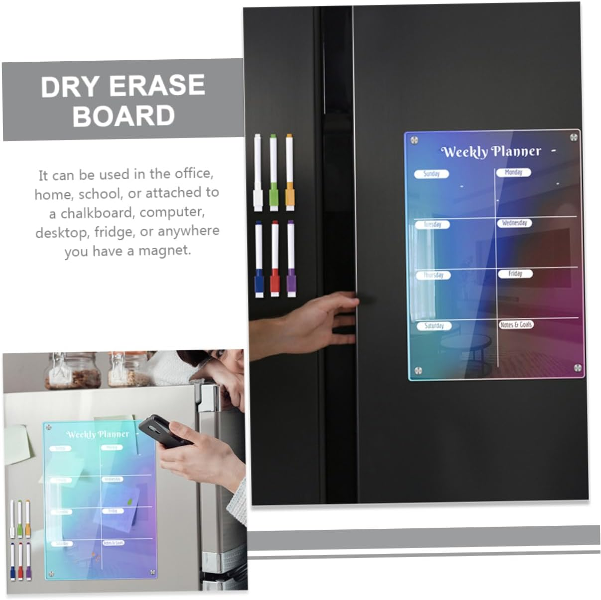 Tofficu Magnetic Labels for Refrigerator Acrylic Weekly Planner for Fridge Daily Planner Magnetic Dry Erase Board image number 6