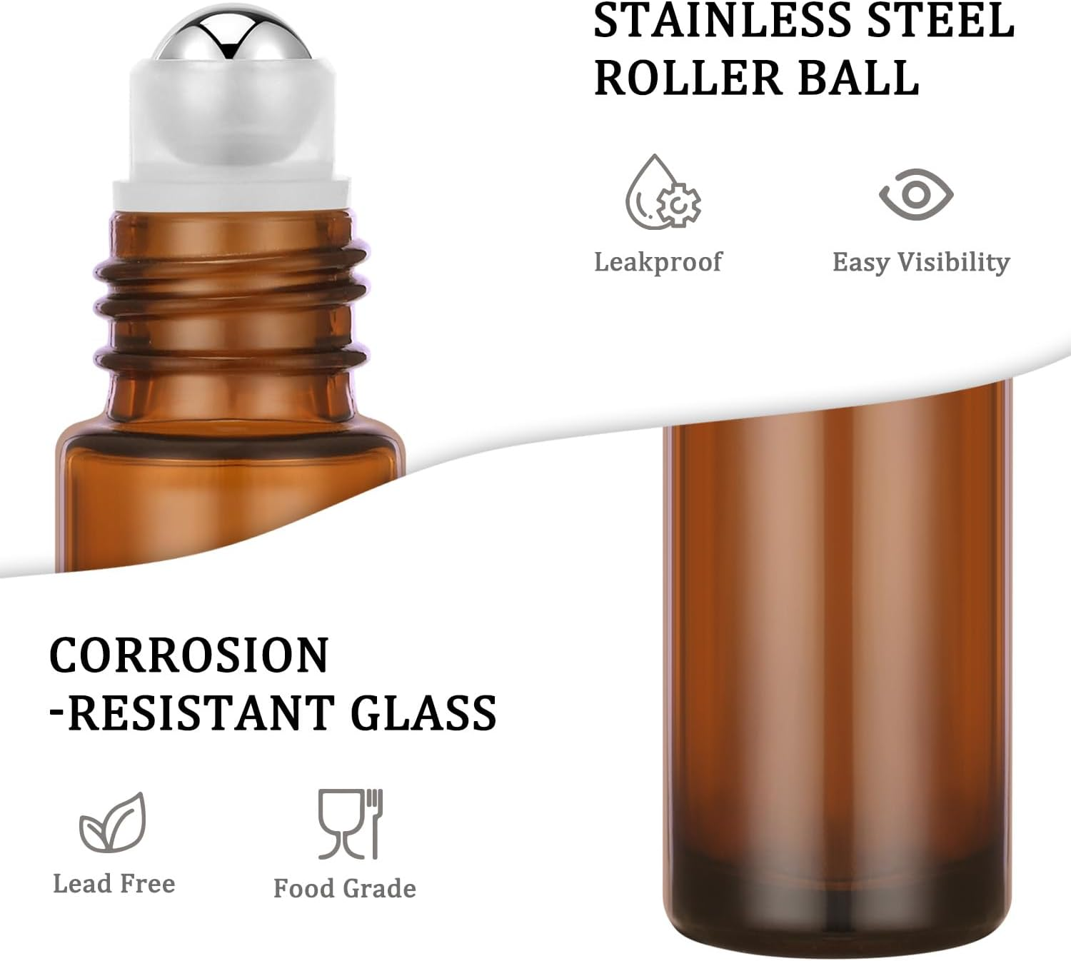 4 Pack, Essential Oil Roller Bottles, Amber Glass Roller Balls for Essential Oils, 10Ml Empty Rollerball Bottles for Travel Refillable Roll on Perfume Bottles with Caps image number 3