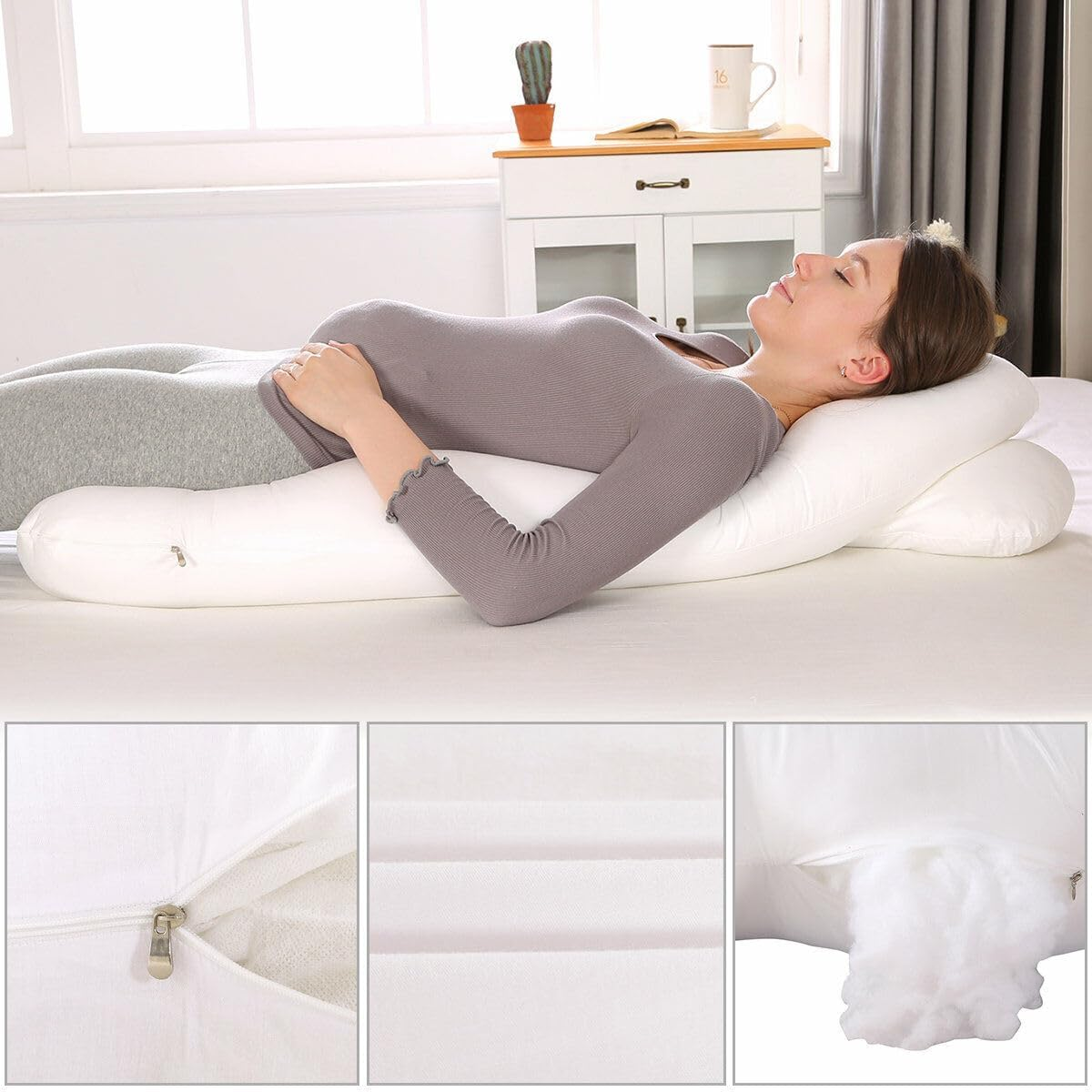 AIMALL U-Shaped All-Cotton Maternity Pillow Multifunctional Lumbar Side Sleep Cushion