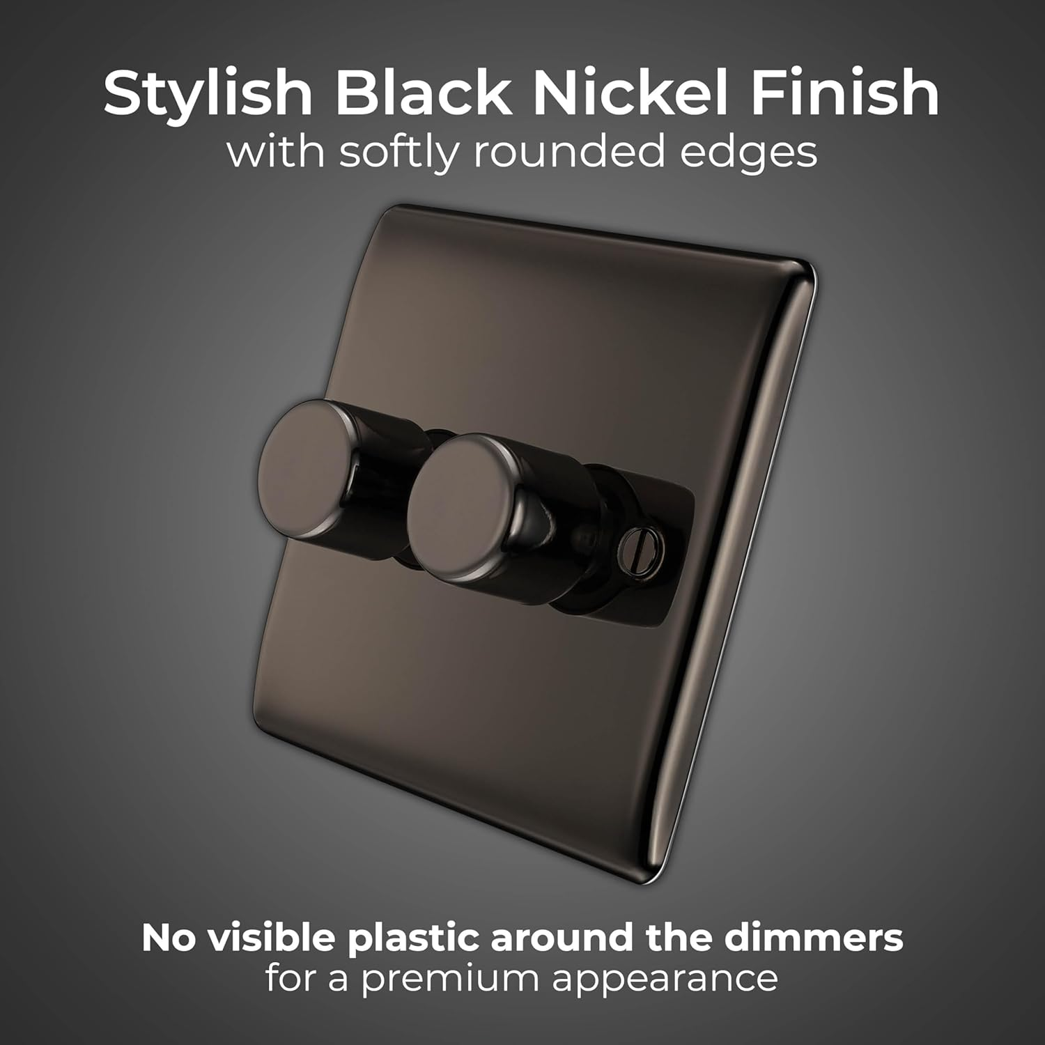 BG Electrical Intelligent Double Wall Dimmer Switch, 2 Way, Raised Profile, round Edges, Nexus Metal, Black Nickel, 200W, NBN82 image number 6