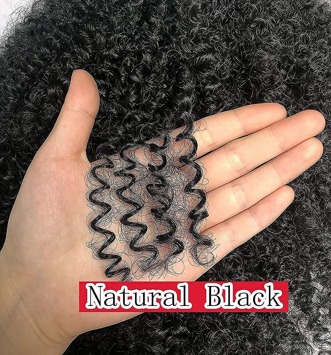 Runm Short Curly Afro Wig with Bangs for Black Women Kinky Curly Hair Wig Afro Synthetic Heat Resistant Full Wigs(Black) image number 5