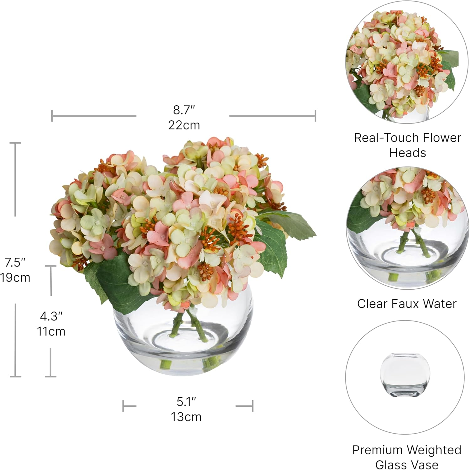 Glamorous Fusion - 19Cm Hydrangea Arrangement in Glass Fishbowl Vase (Pink) image number 5