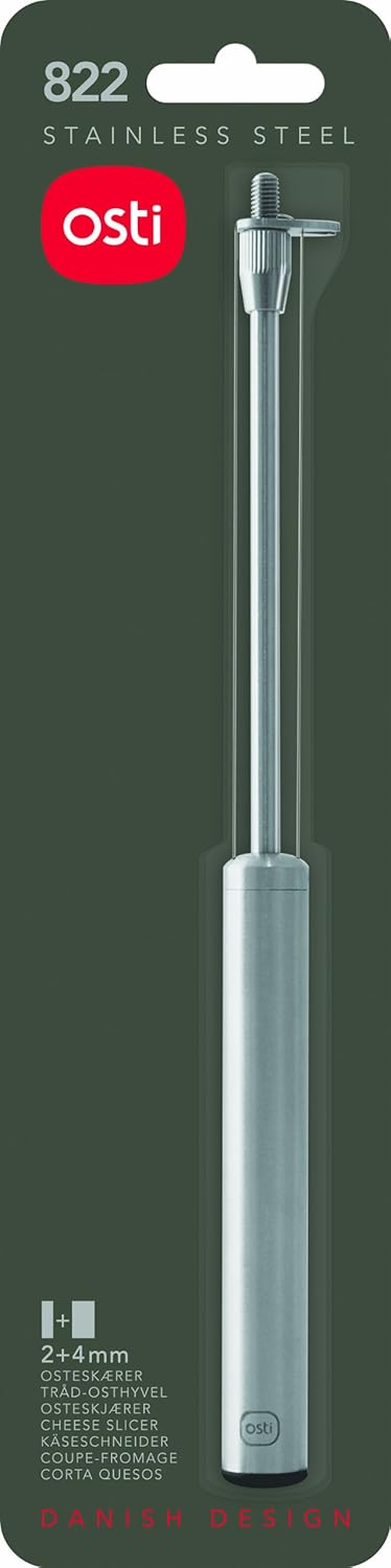 Osti (Steel) OSTI-822-US Cheese Slicer Handheld Double Wire Stainless Steel Cutter for Thin and Thick Slices, Semi-Hard or Semi-Soft Block Cheese Dishwasher Safe Danish Design, One Unit 23.25Cm/9.3In image number 2