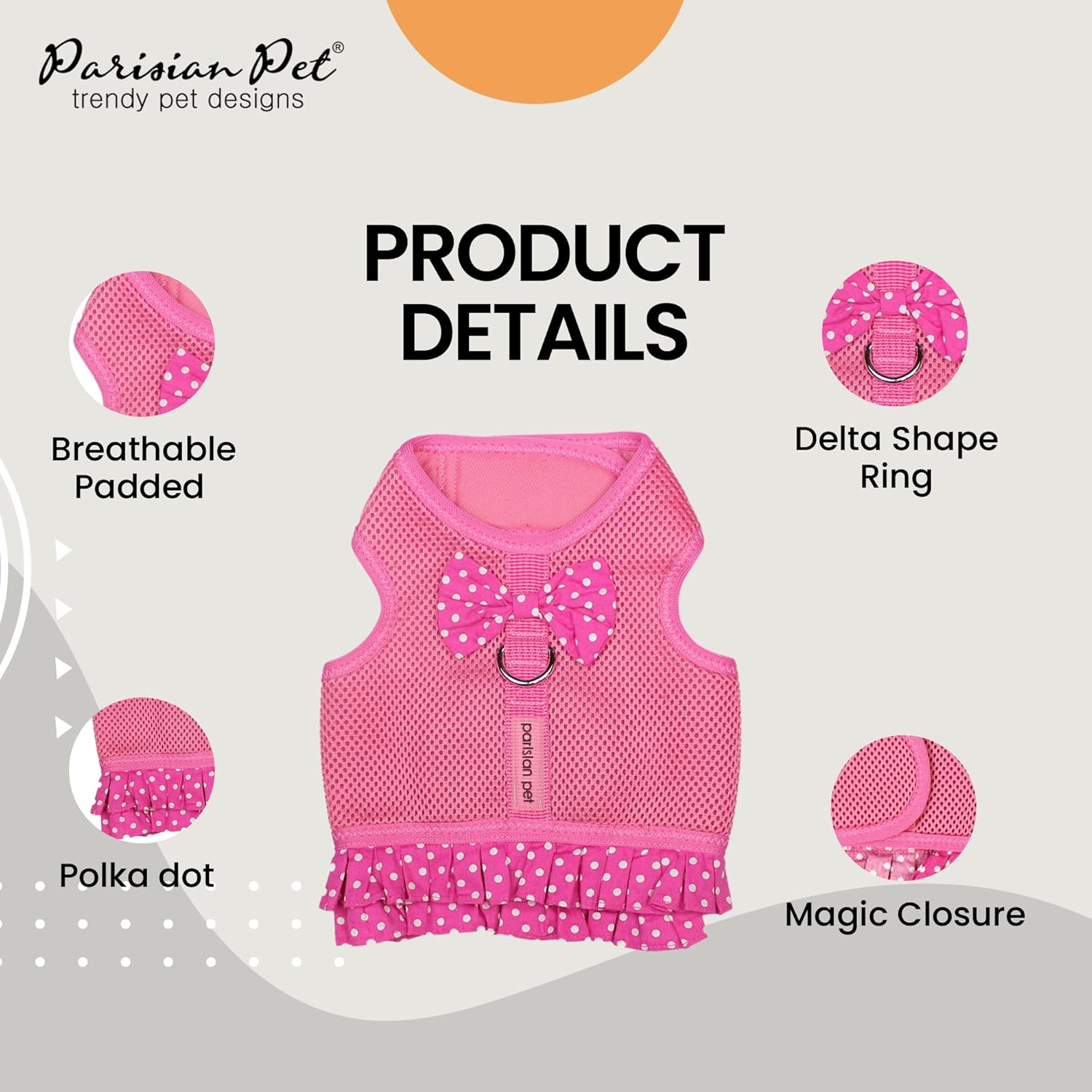 Parisian Pet Dog Harness Dress, Pink Dots, L image number 3