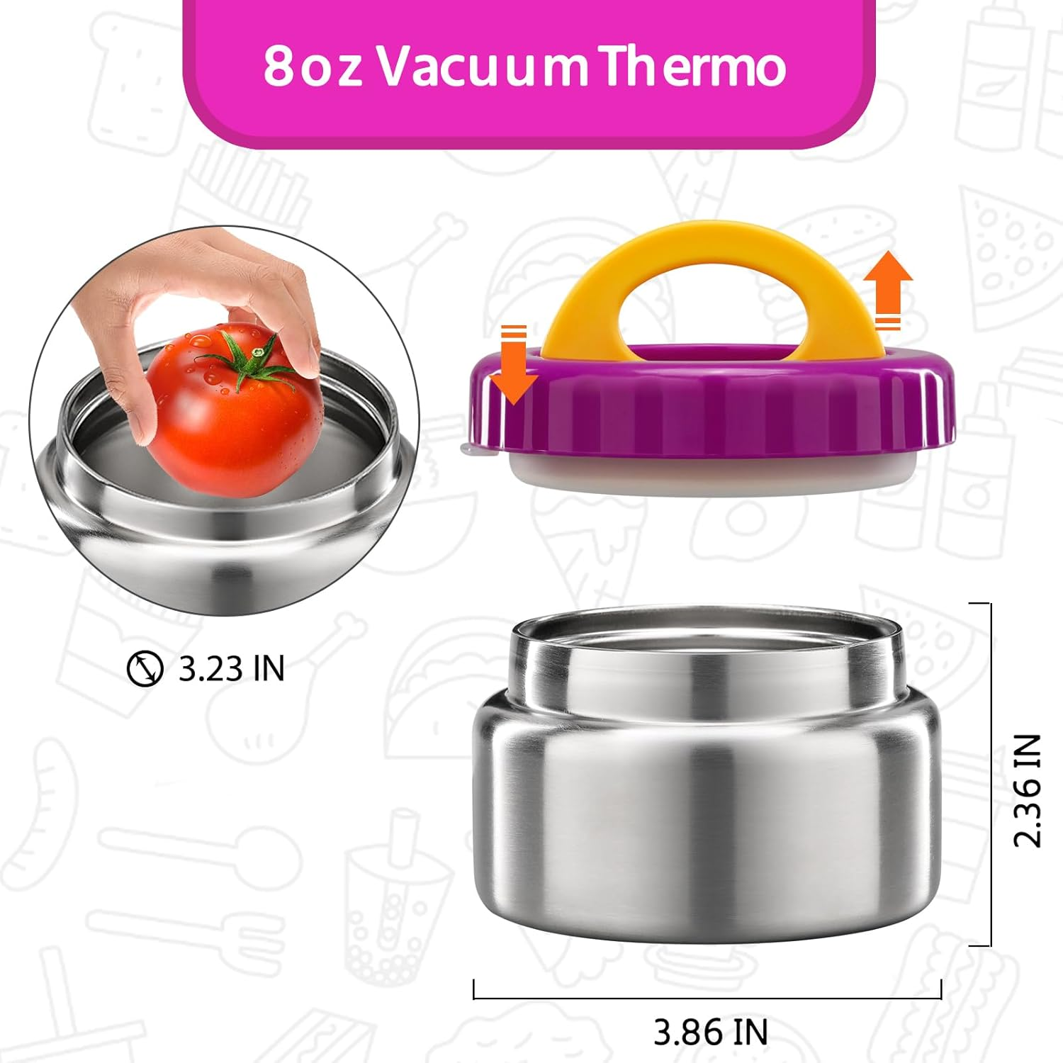 MAISON HUIS 8Oz Soup Thermo Wide Mouth Vacuum Insulated Thermo Food Jar, Leak Proof Stainless Steel Food Thermo for Hot&Cold Food Kids Food Lunch Soup Container for School Travel(Purple) - -Pink04 image number 2
