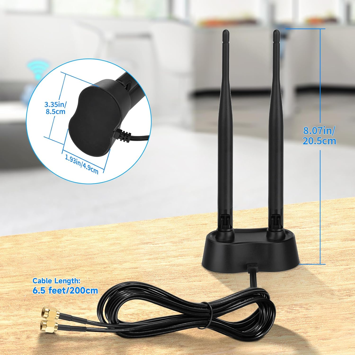 Eightwood 9Dbi Dual Band Wifi Antenna 2.4Ghz 5Ghz RP-SMA Wifi Antennae with Magnetic Base and 200Cm Extension Cable for PC Desktop Computer Pcie Bluetooth Wireless Network Card image number 4