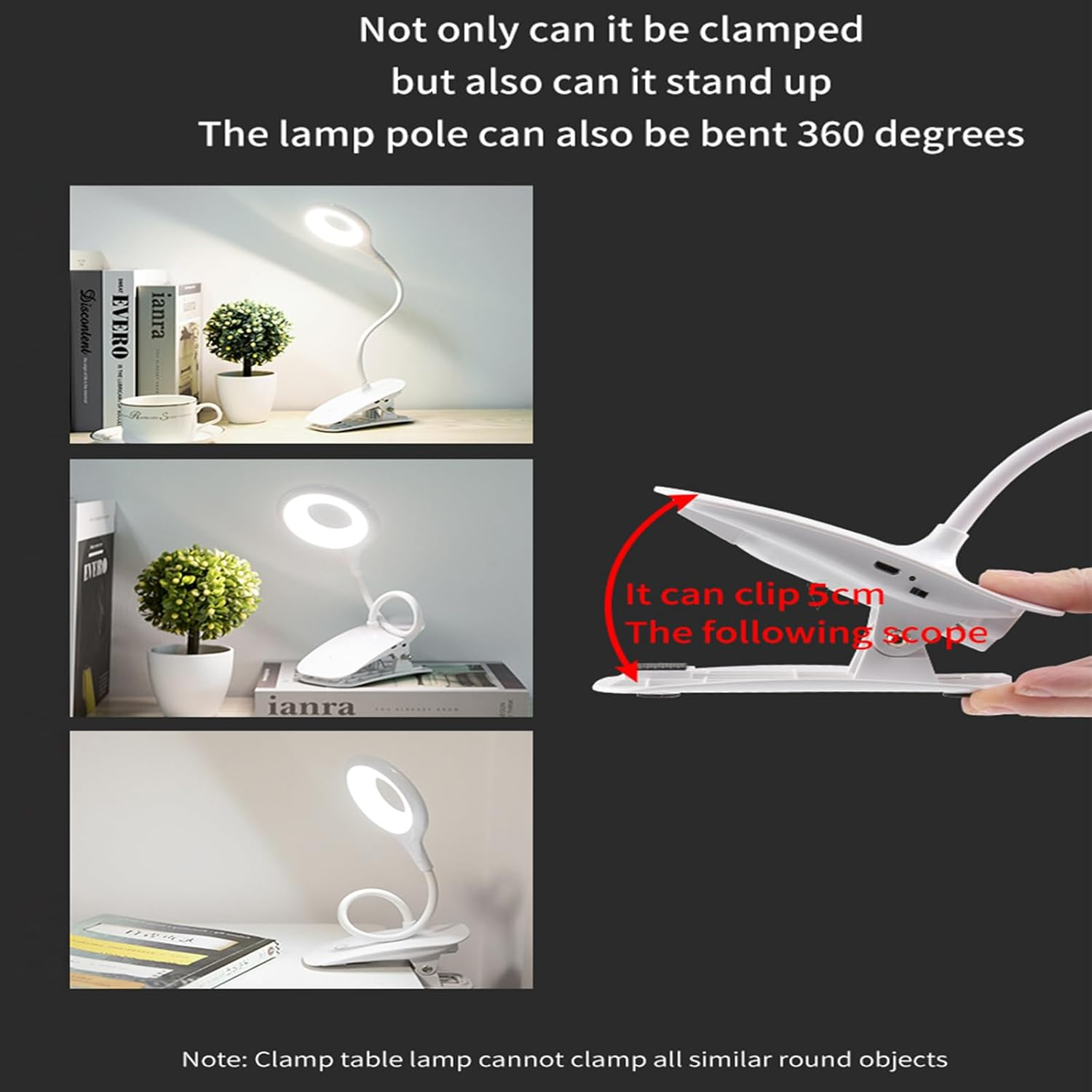 LED Clamp Lights, 40 Cm Clamp Lamp, 20 Leds Reading Lamp, Bed Clamp, Dimmable with 3 Brightness Levels, 360&deg; Flexible USB Reading Light, Children'S Bed Lamp, Clamp Lamp, Desk Lamp for Office, Home Use image number 4